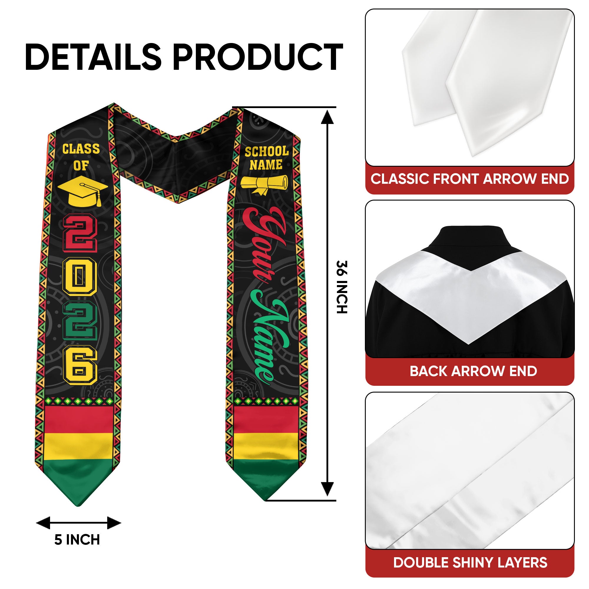 African Flag Graduation Stole 2026, Africa Graduation Sash, Africa Stole for Grads