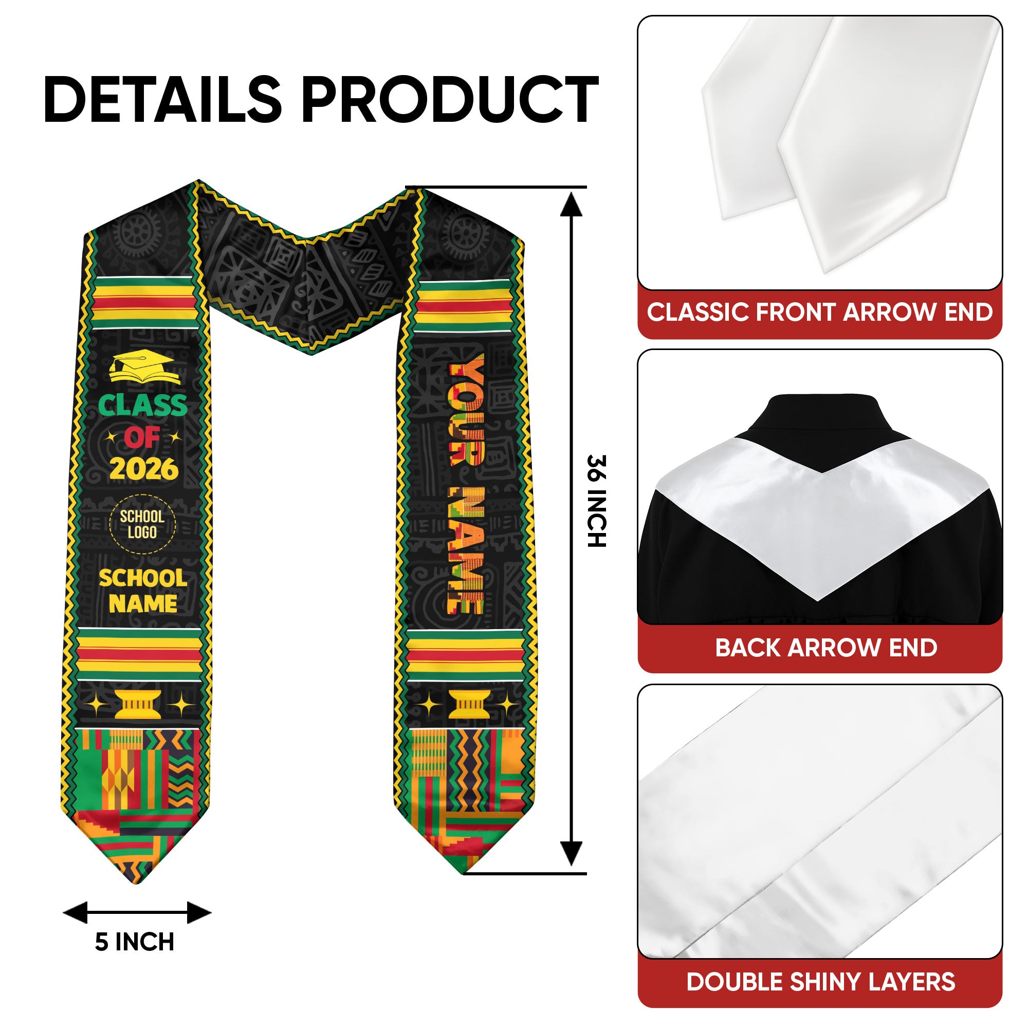 Class of 2026 Africa Graduation Sash, African Stole, African Flag Graduation Stole
