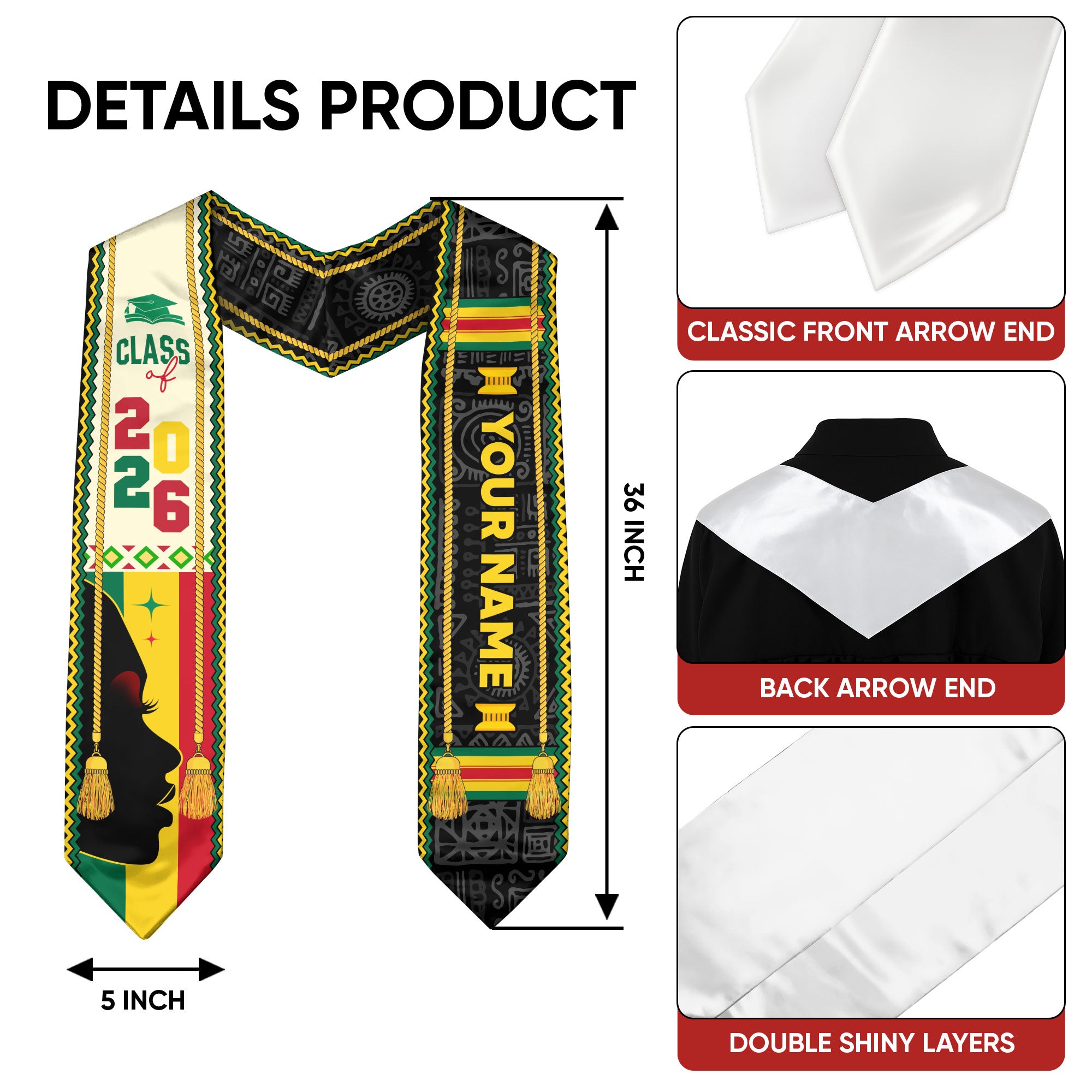 Africa Graduation Sash 2026, African Flag Stole, African Graduation Stole for Students