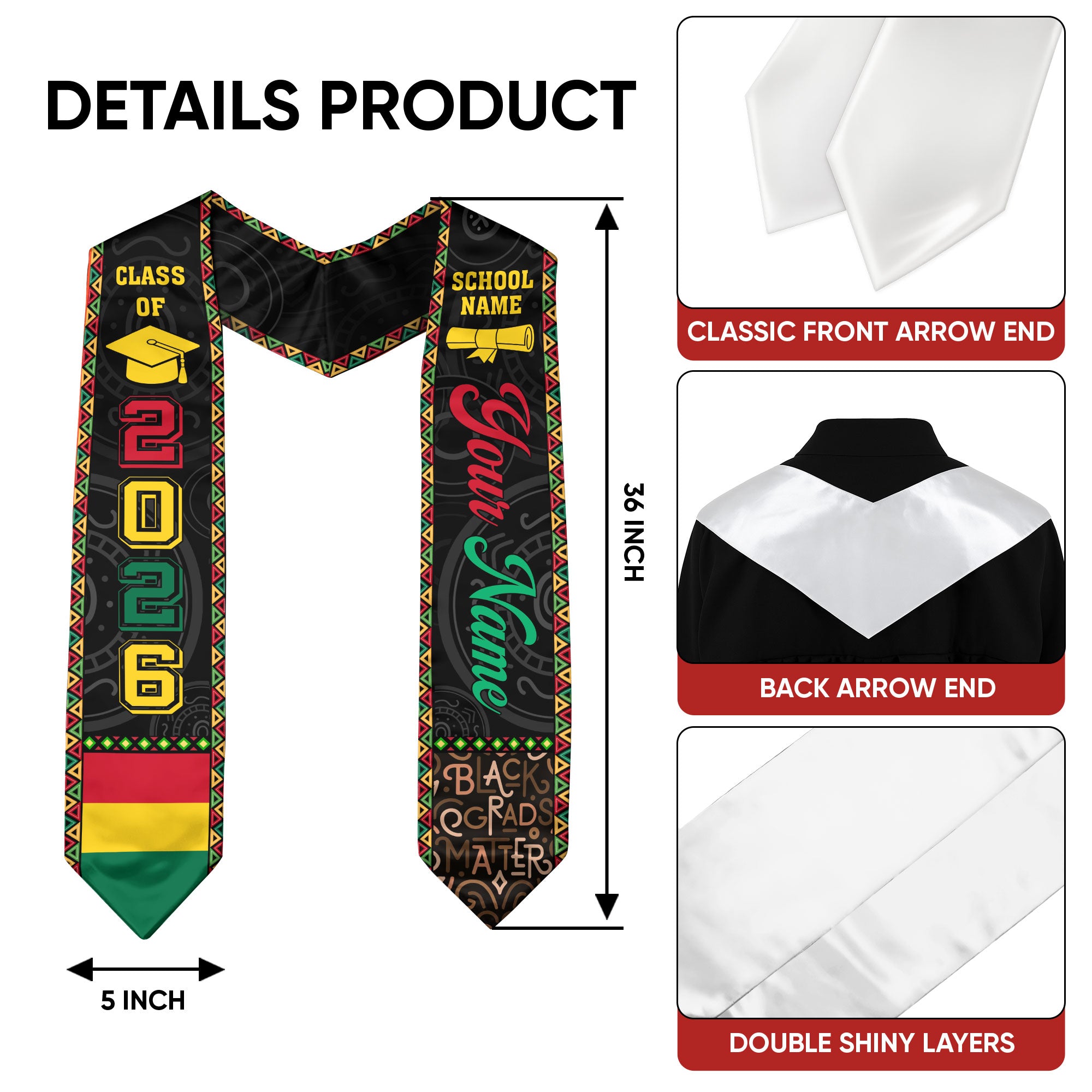 African Flag Graduation Sash 2026, Africa Stole, Custom Detail Option for Graduates