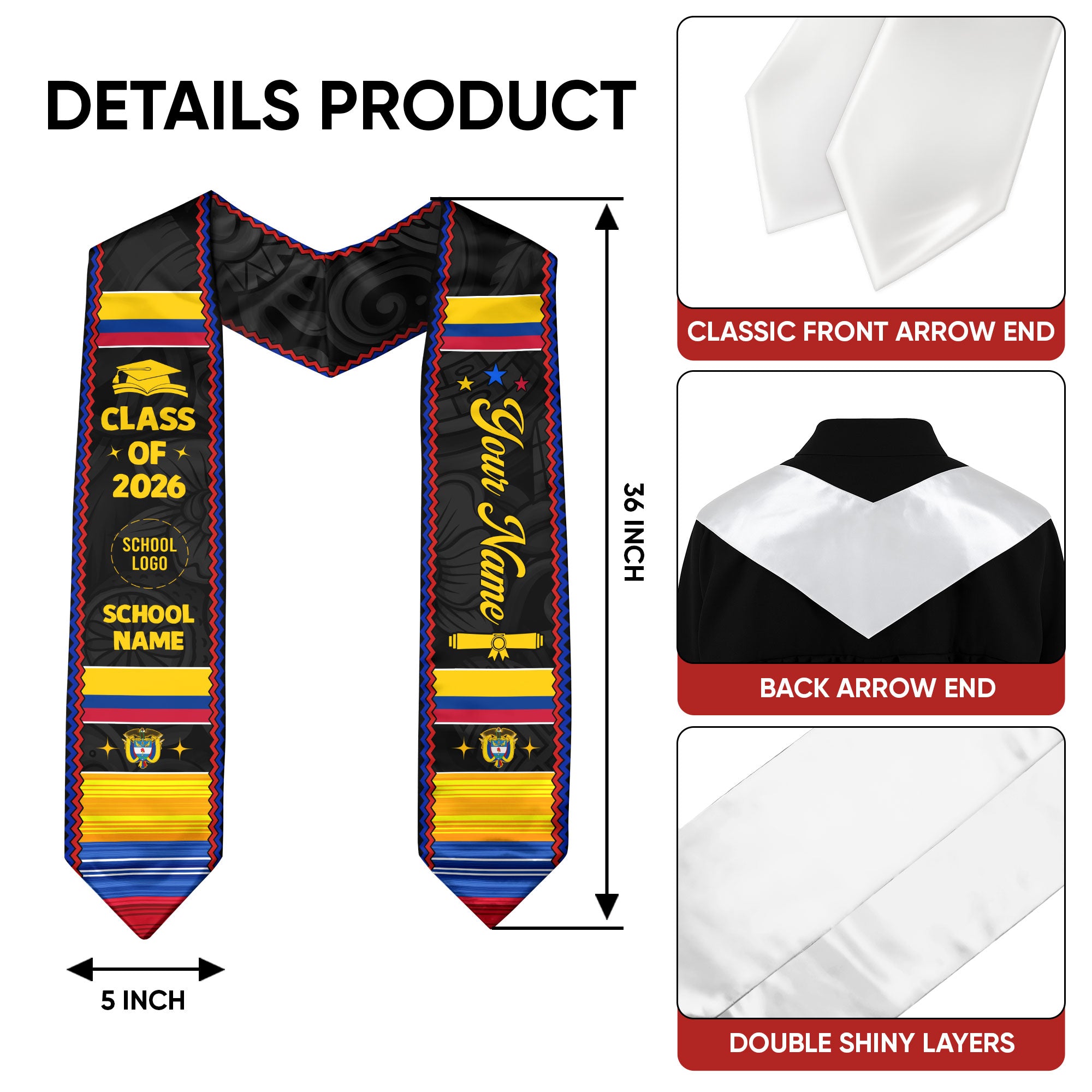 Colombian Stole 2026, Colombian Flag Graduation Sash, Cultural Graduation Stole