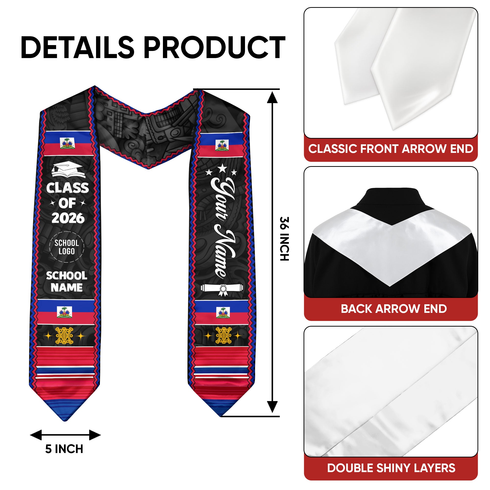 Haiti Flag Graduation Stole, Haitian Graduation Sash 2026, Haiti Custom Stole, Haiti Graduation Stole