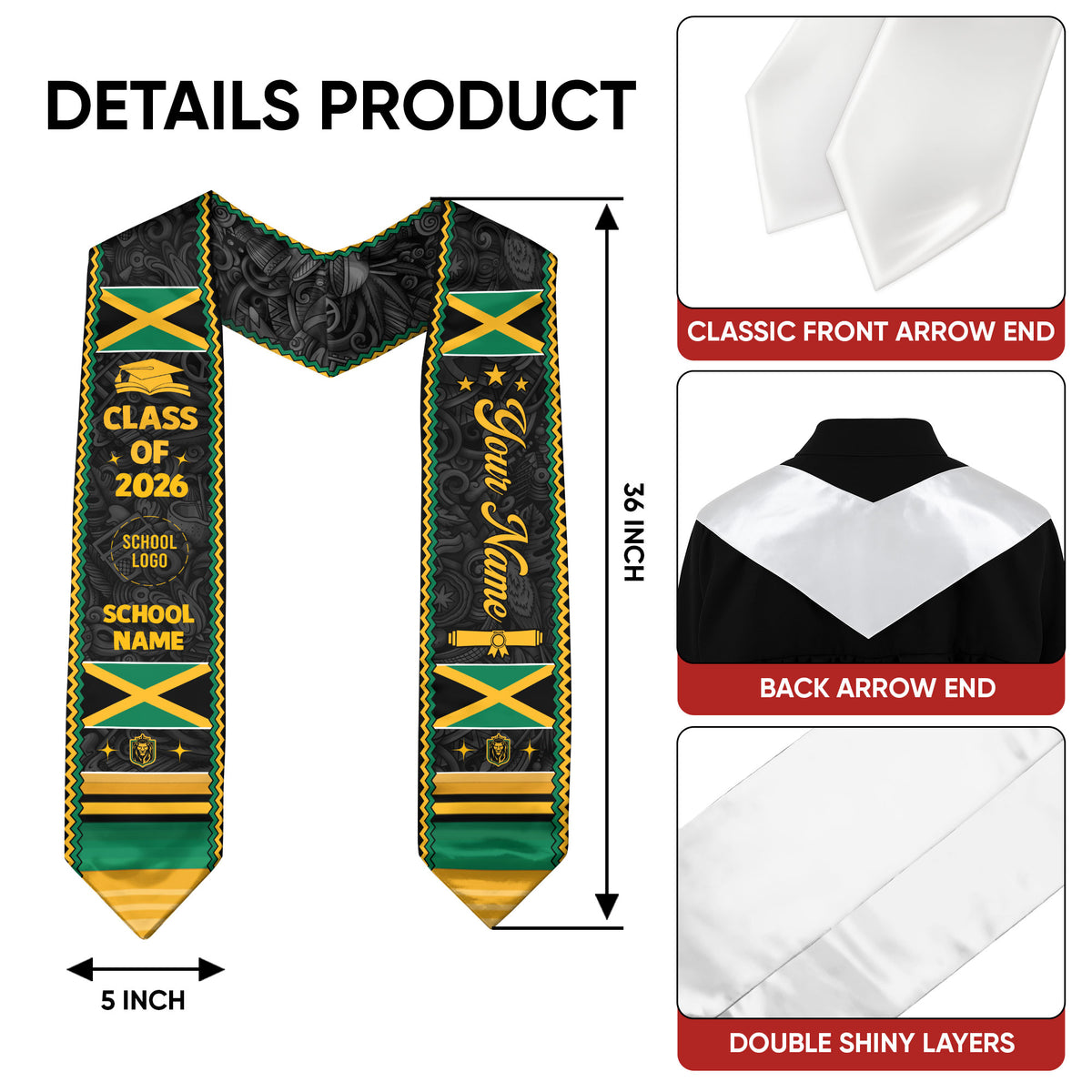 Jamaican Graduation Stole 2026, Flag Stole for Graduates, Jamaica Sash, Graduation Accessory