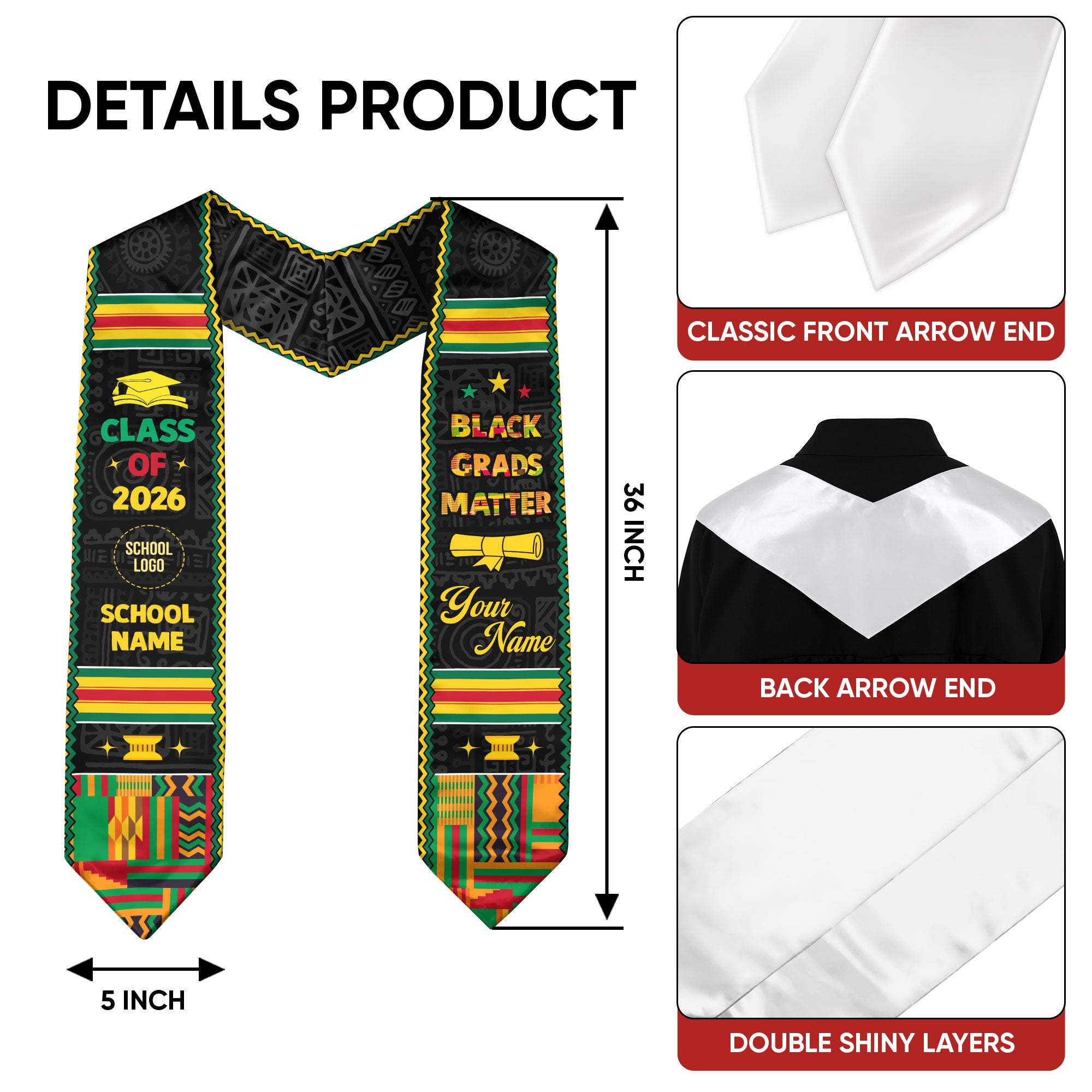 Africa Flag Graduation Stole 2026, African Grad Sash, Custom-Ready Gift Stole 2026