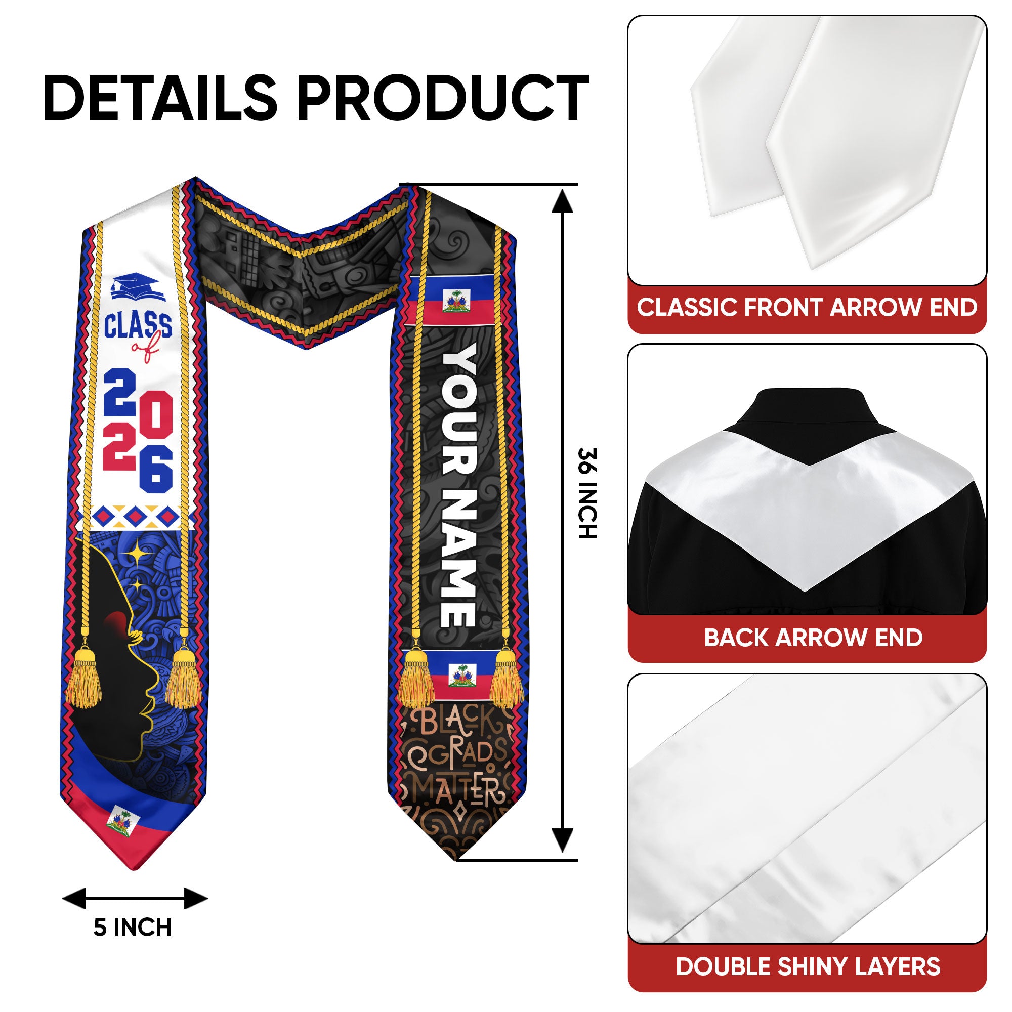 Custom Stole for Haiti Graduation, Haitian Flag Stole 2026, Haiti Graduation Sash, Stole Haiti