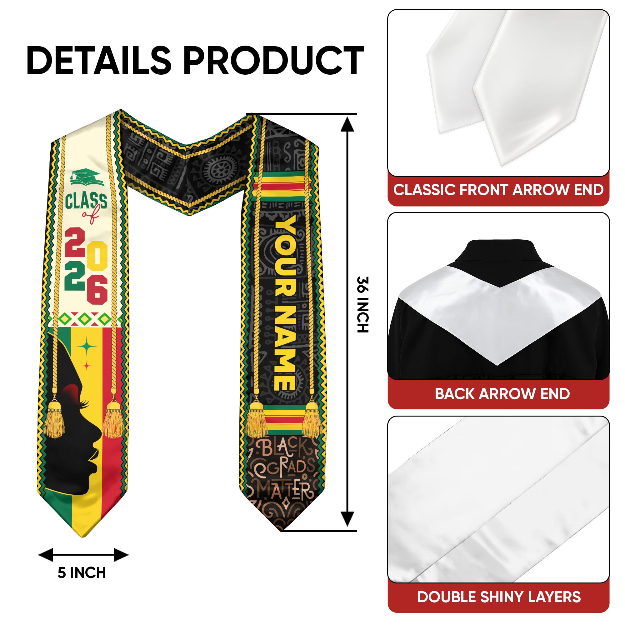 African Graduation Sash 2026, Africa Flag Stole, Graduation Sash with Custom Finish