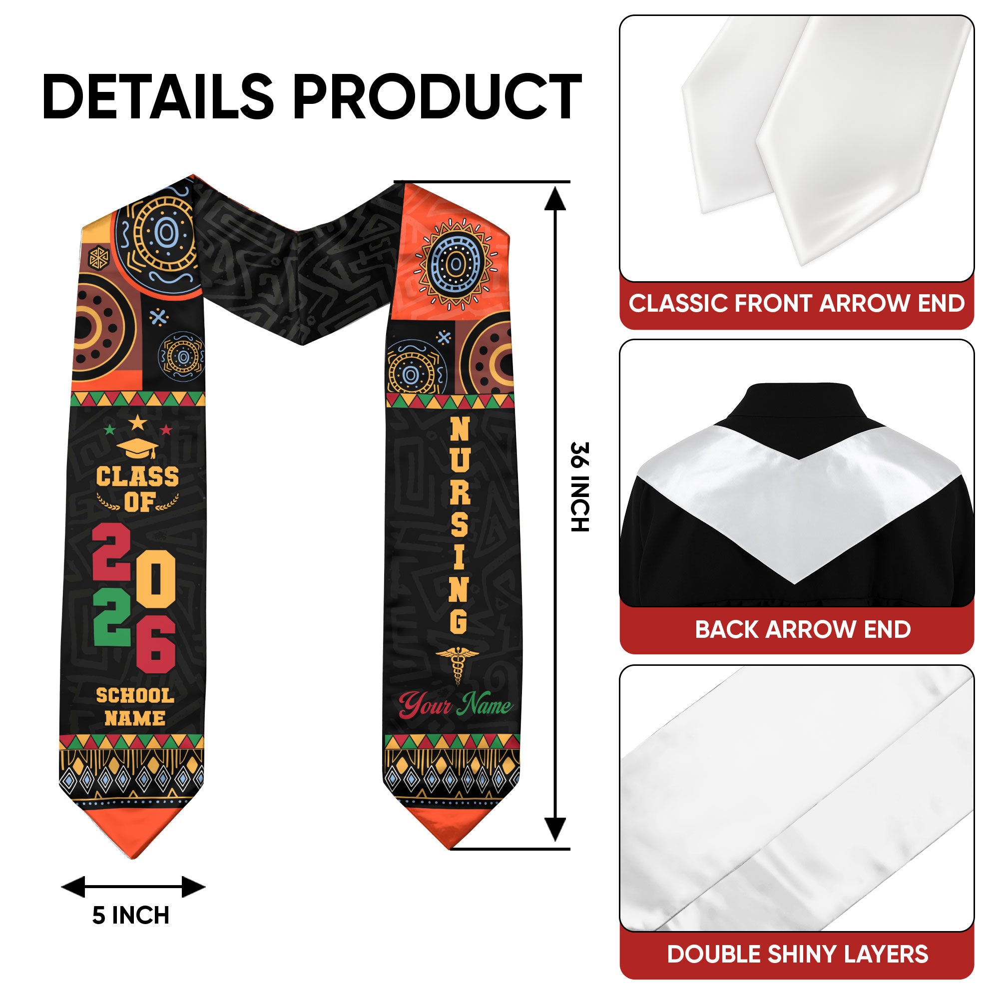 Customized African American Nursing Graduation Stole, RN BSN Nurse Ceremony Sash 2026