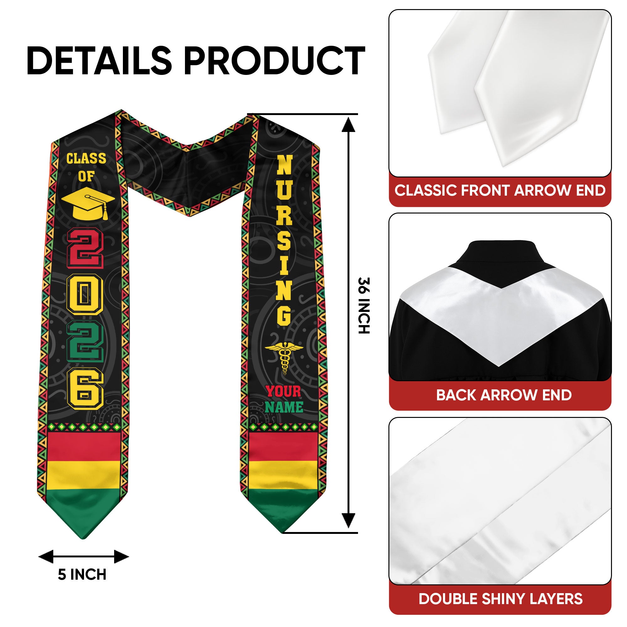 Customized African Nursing Graduation Stole for RN and BSN Nurses, Class of 2026 Sash