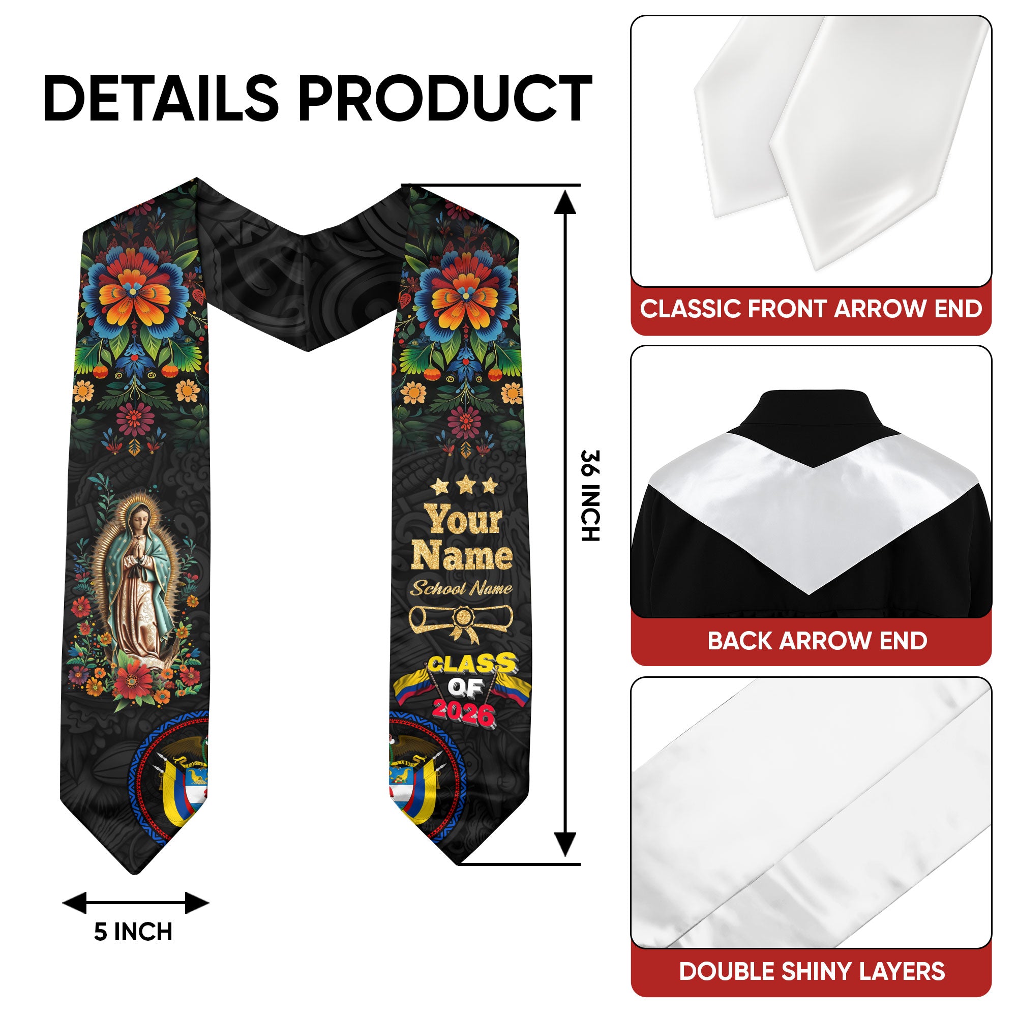 Colombian Graduation Stole 2026, Colombian Flag Stole, Colombia Graduation Sash