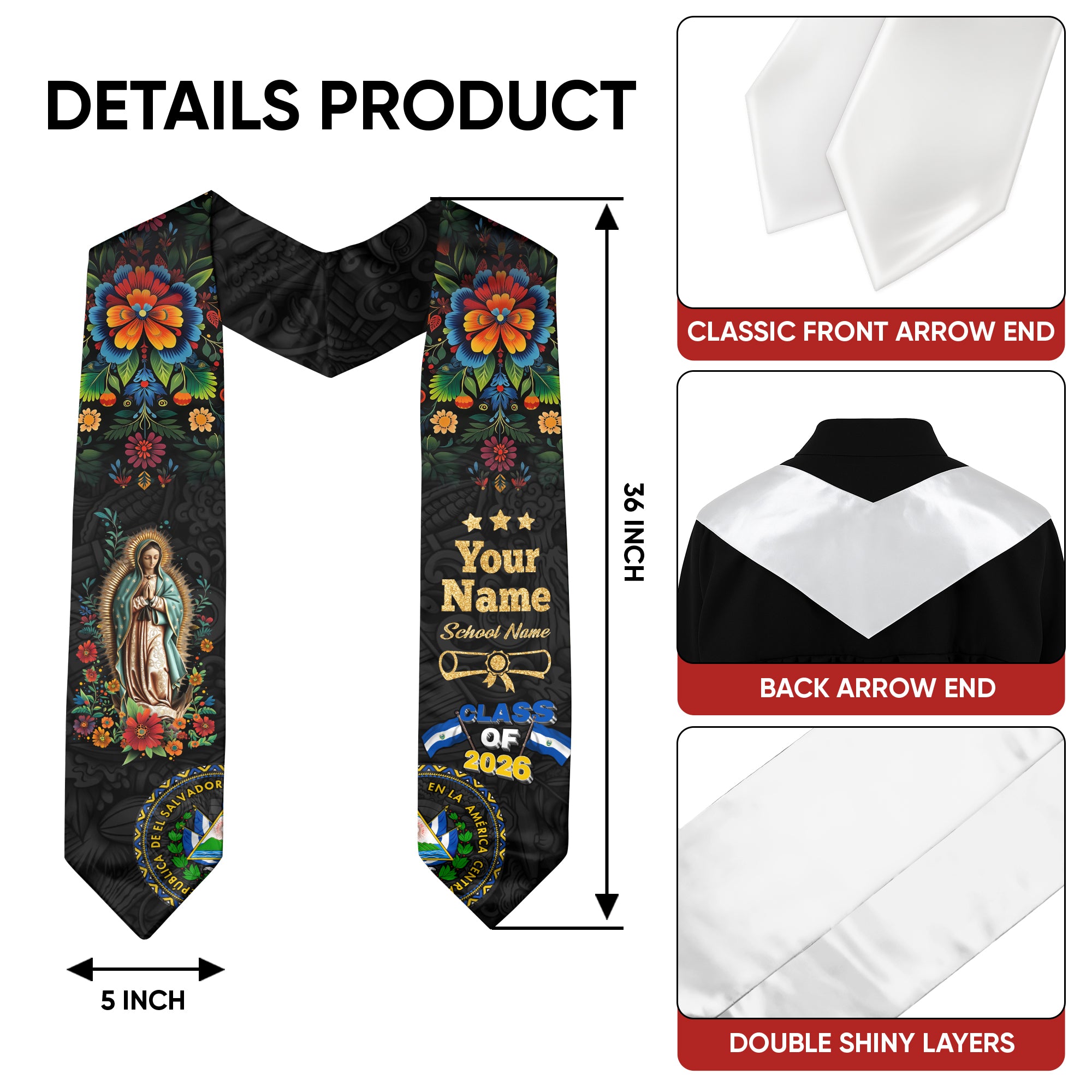 El Salvador Graduation Stole 2026, Salvadoran Flag Sash, Cultural Graduation Accessory