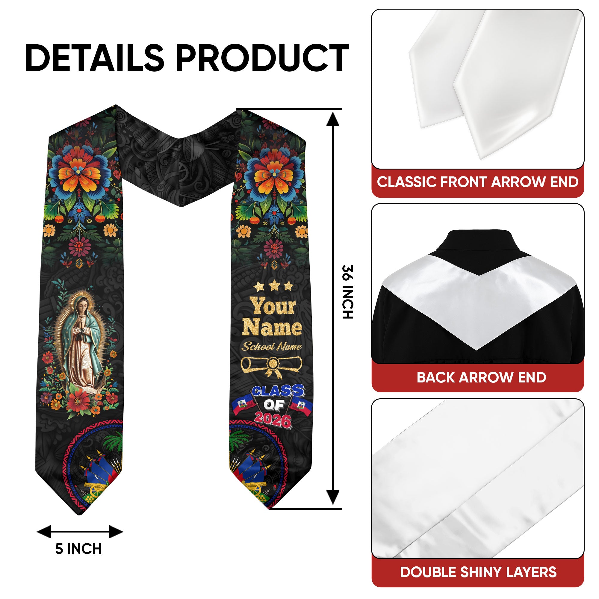 Haitian Graduation Stole, Haitian Flag Graduation Stole 2026, Haiti Stole, Custom Haiti Graduation Stole