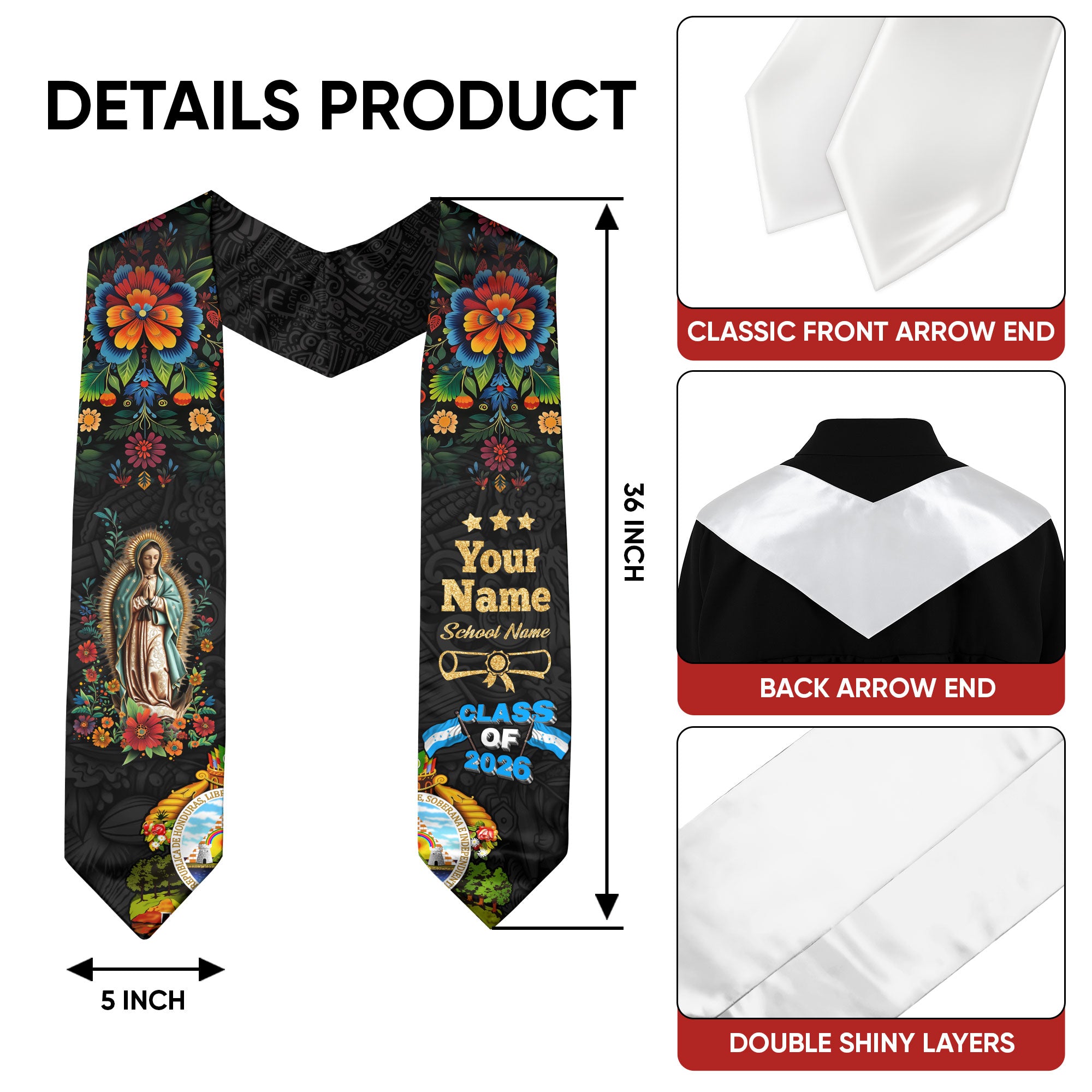 2026 Honduras Graduation Sash, Honduras Flag Graduation Stole, Custom Stole for Graduates