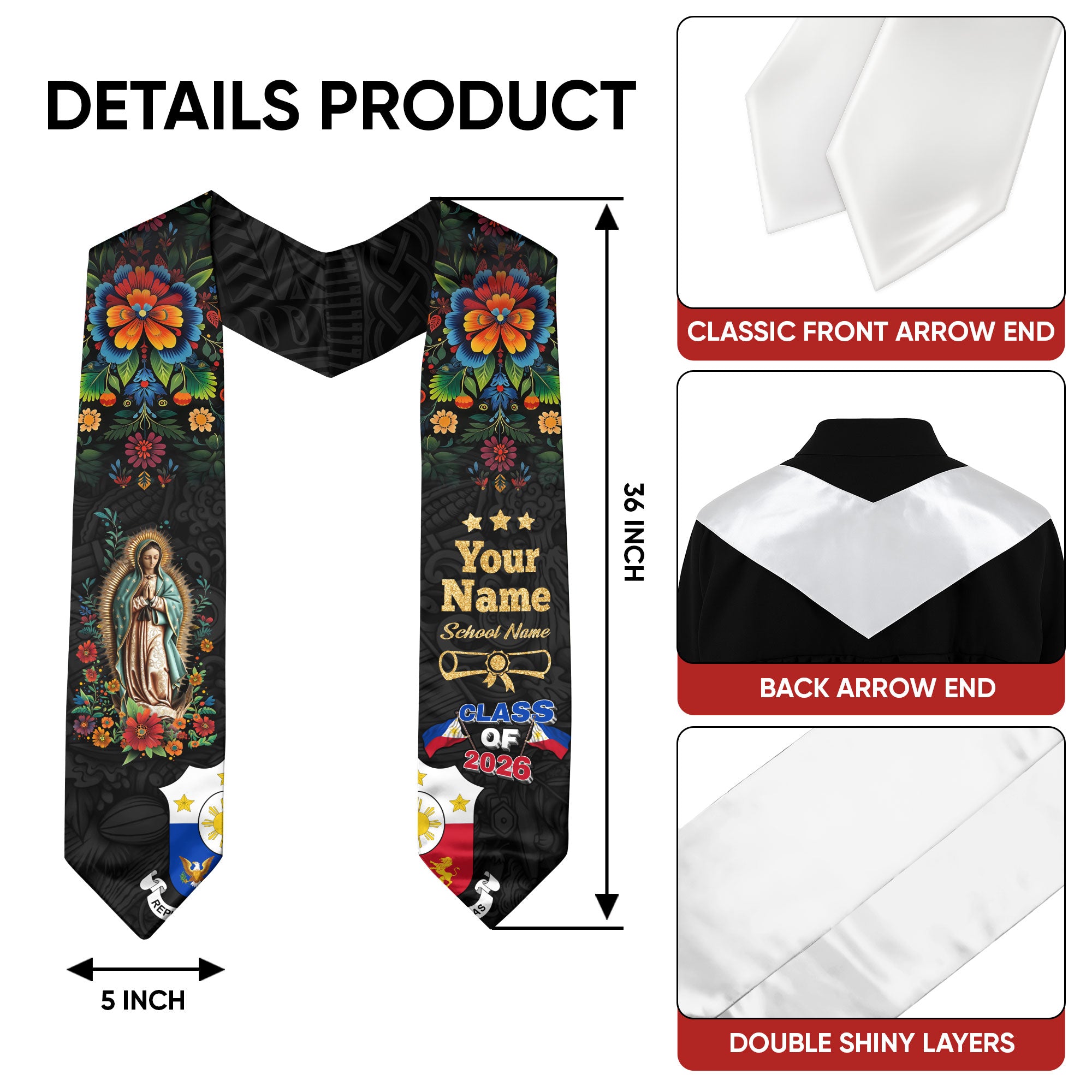 Philippines Graduation Stole 2026, Philippine Flag Sash, Custom Graduation Stole