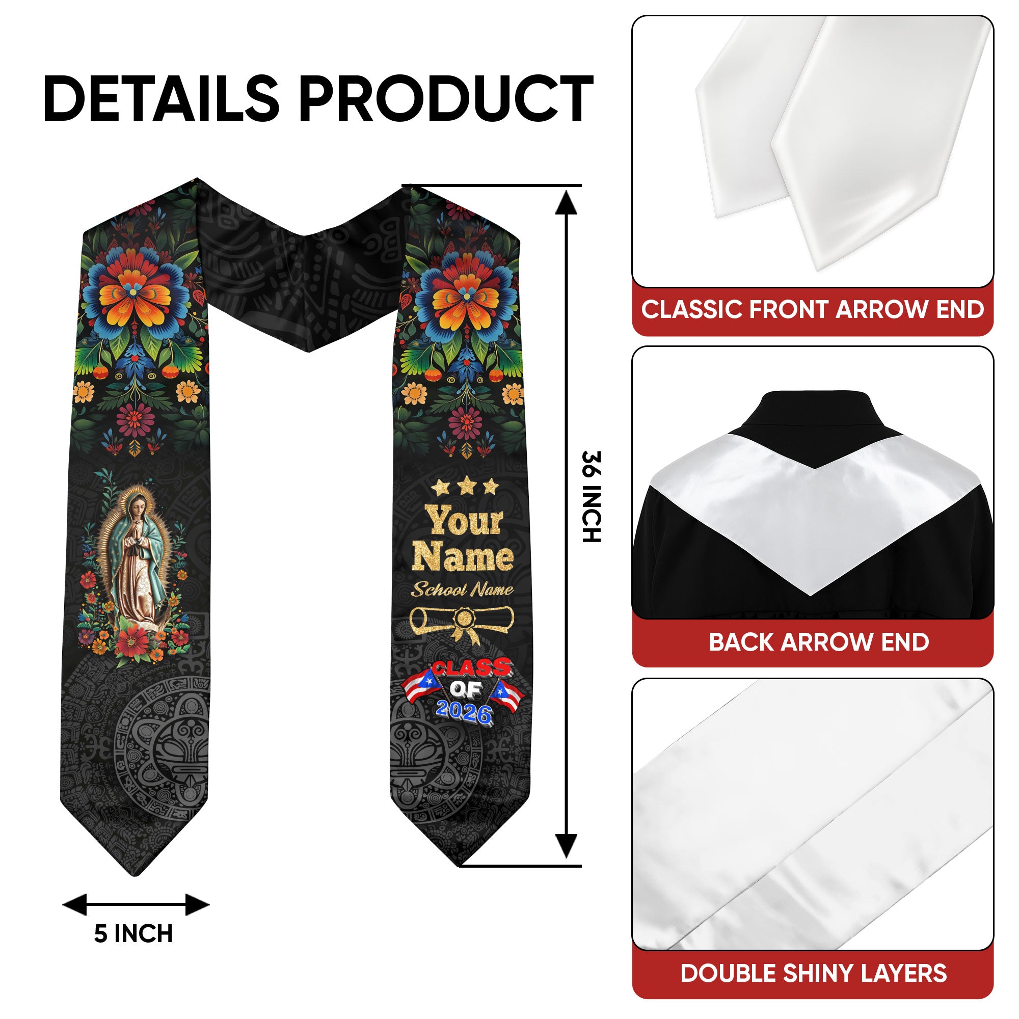 Puerto Rico Graduation Stole 2026, Puerto Rican Flag Sash, PR Stole Custom