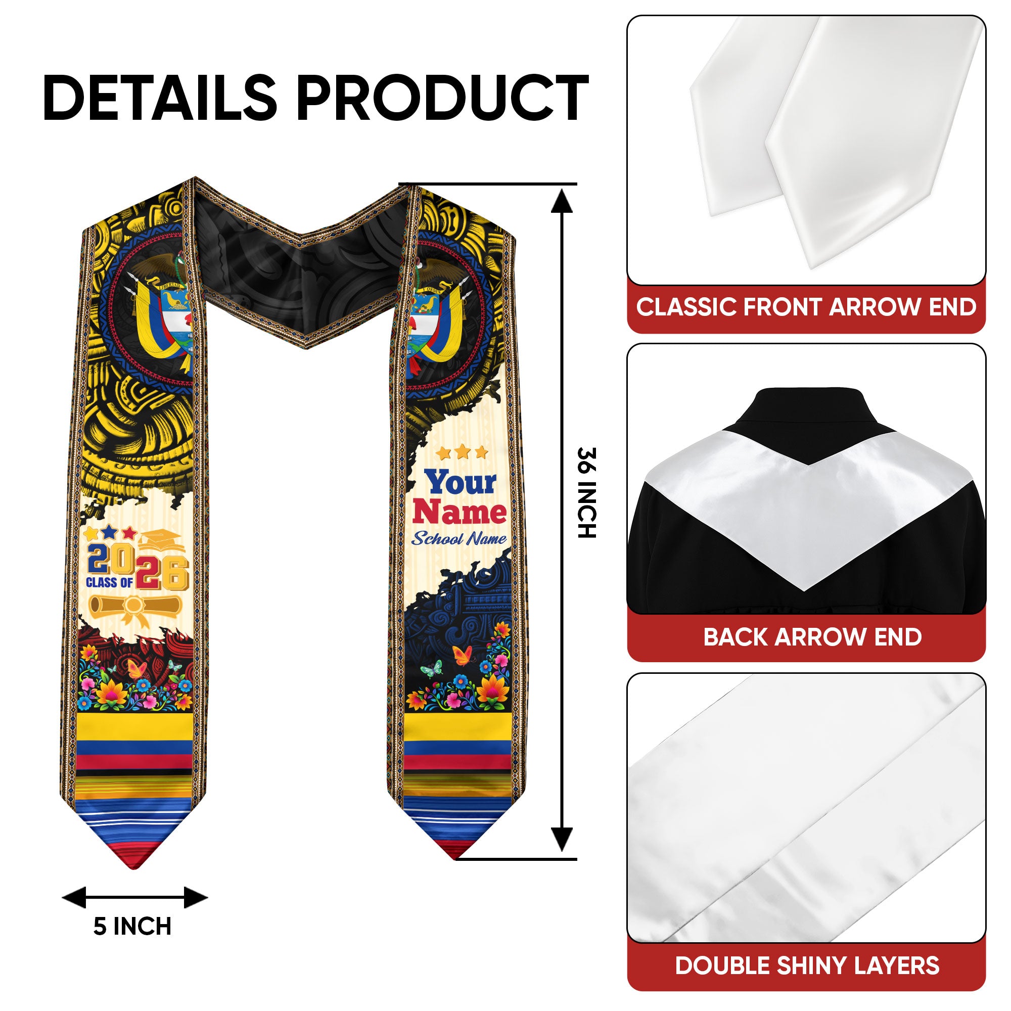 Colombia Stole for Graduation 2026, Colombian Flag Graduation Sash, Stole for Graduates