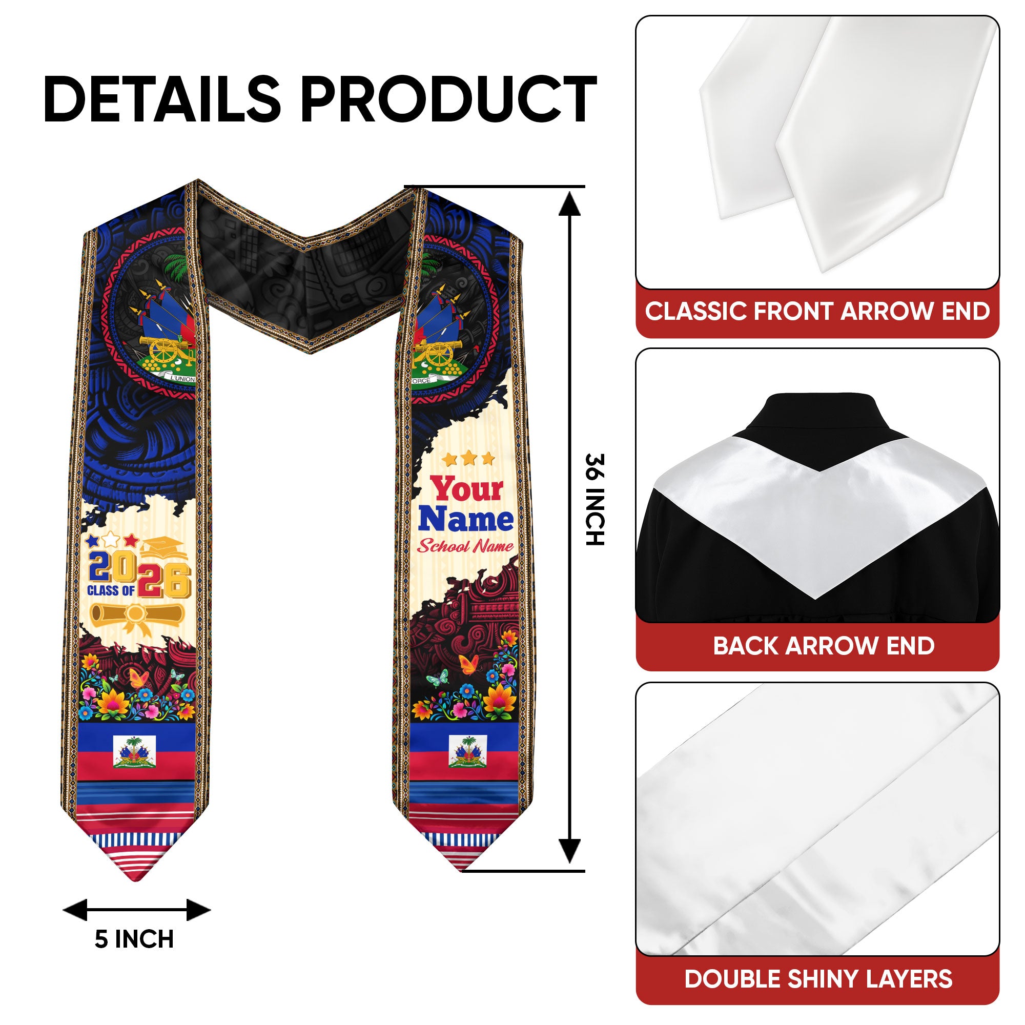 2026 Haitian Graduation Sash, Haitian Flag Sash, Custom Haiti Graduation Stole, Stole Haiti