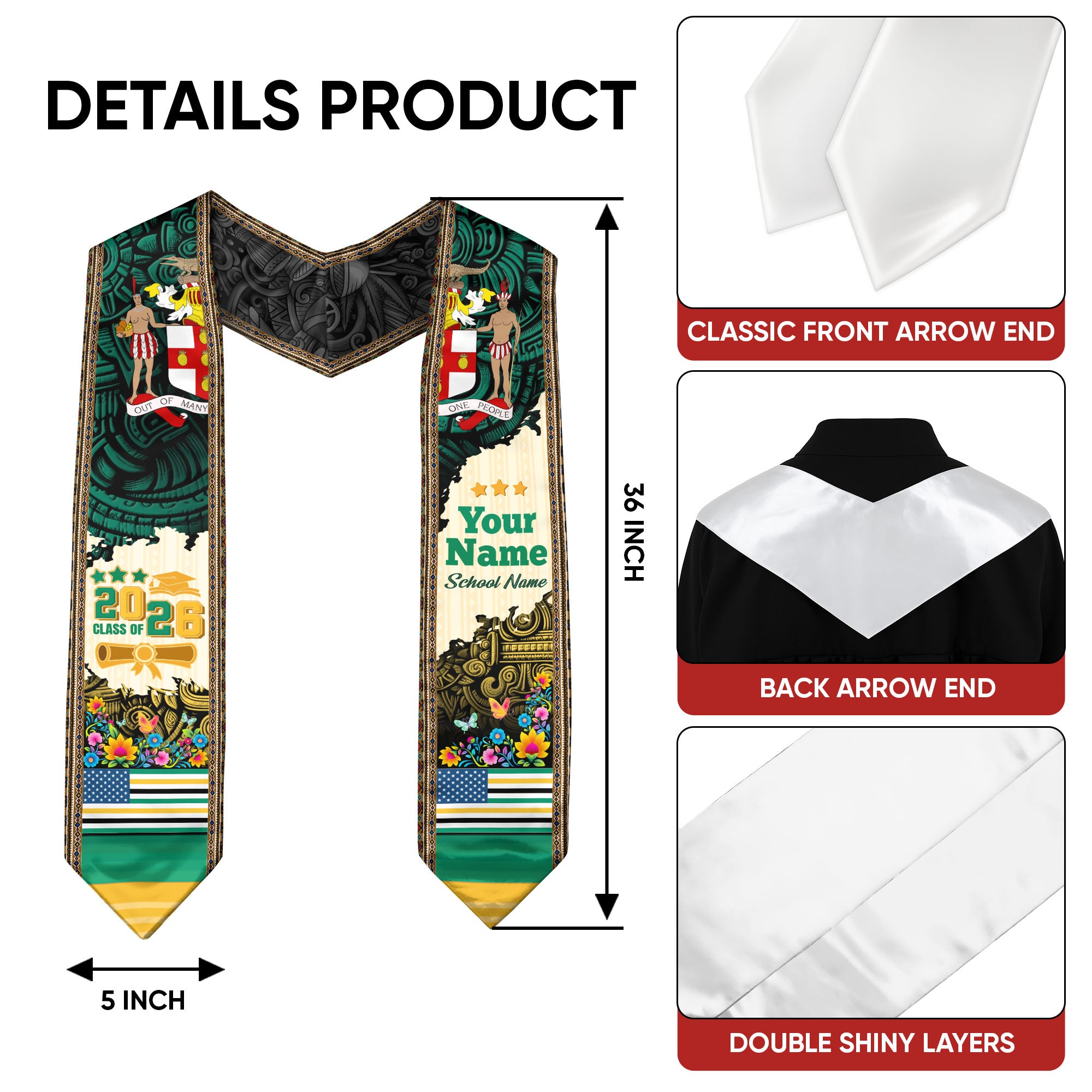 2026 Jamaican Stole, Jamaican Flag Graduation Sash, Jamaican Graduation Stole, Custom Stole