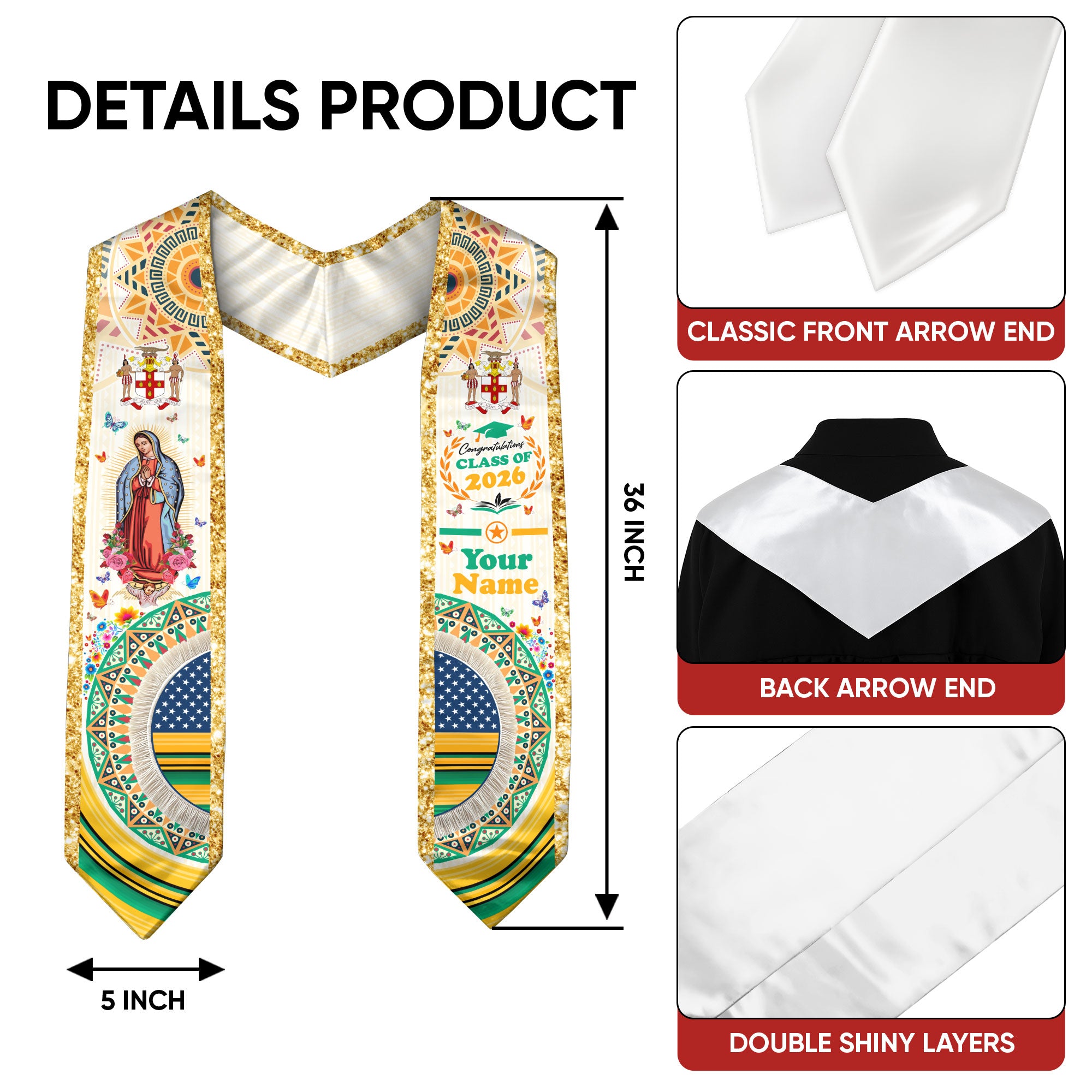 Jamaican Graduation Sash 2026, Jamaica Graduation Stole, Jamaican Flag Custom Accent