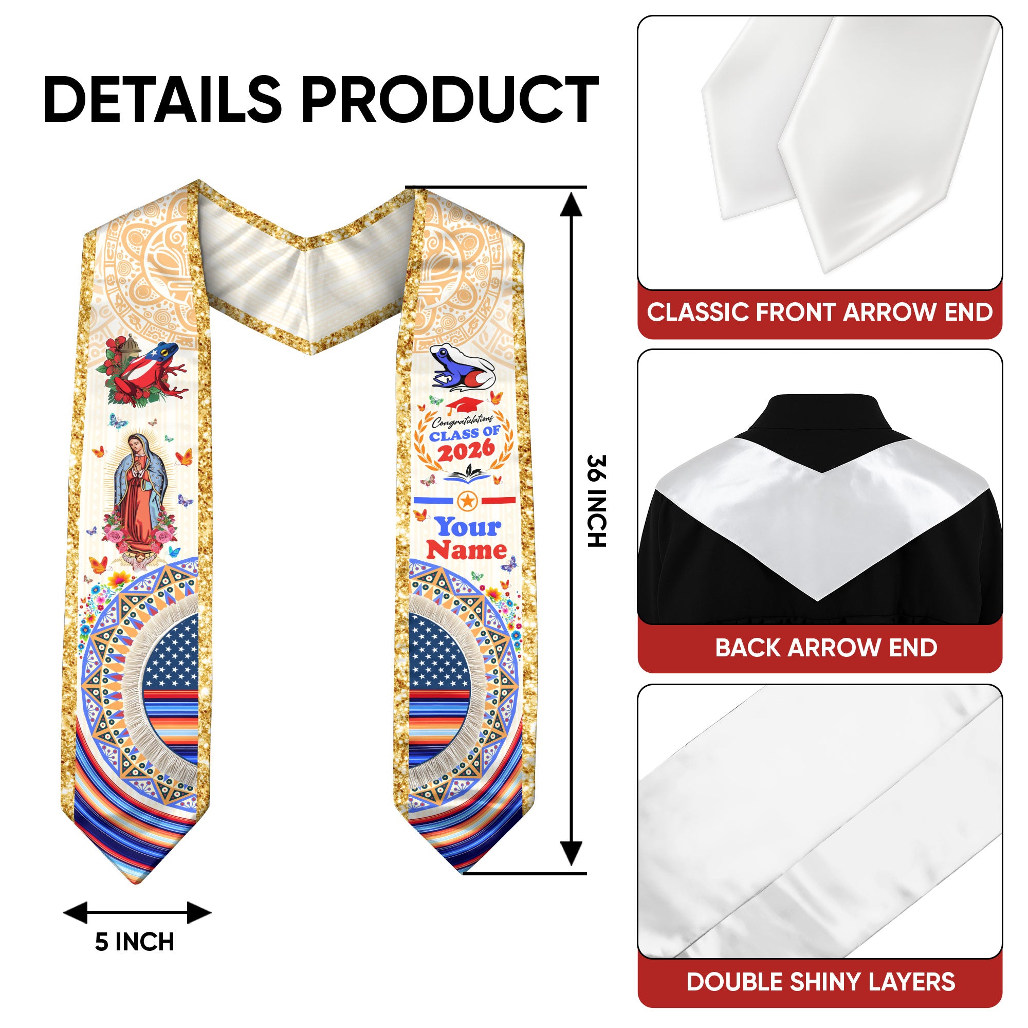 Puerto Rican Graduation Sash 2026, Puerto Rico Graduation Stole, Flag Custom Accent