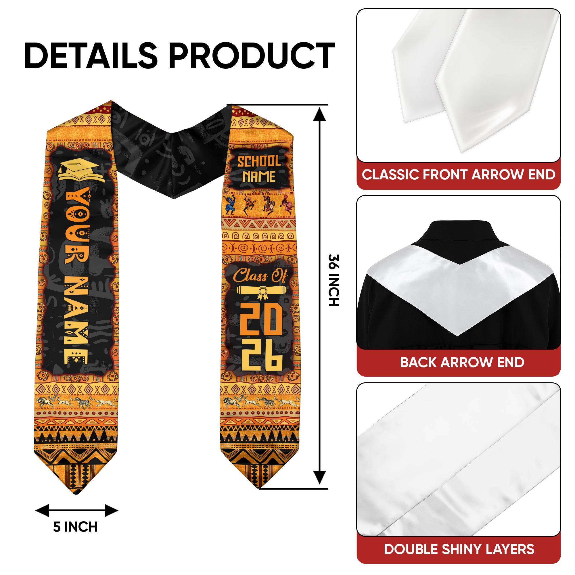 Customized African American Graduation Stole with Pan African Colors, Graduation Sash 2026