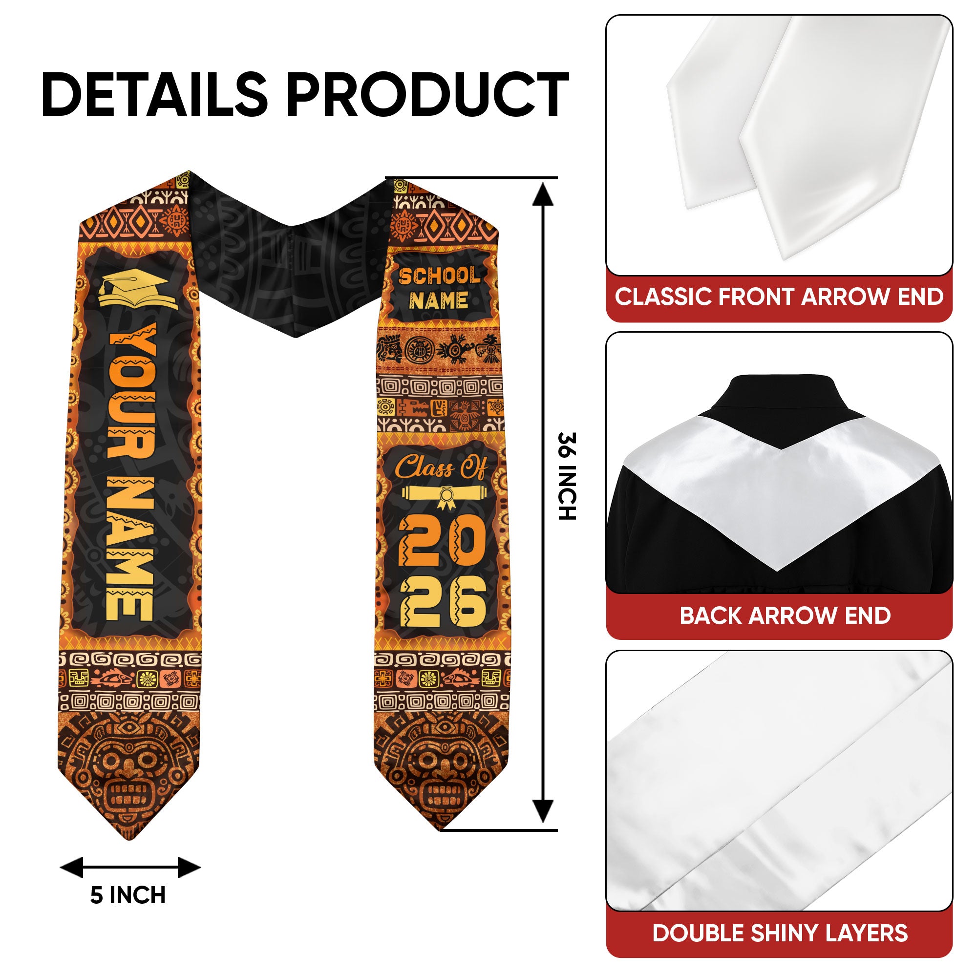 2026 Mexico Graduation Stole, Mexican Flag Sash, Personal Detail Option for Class Photos