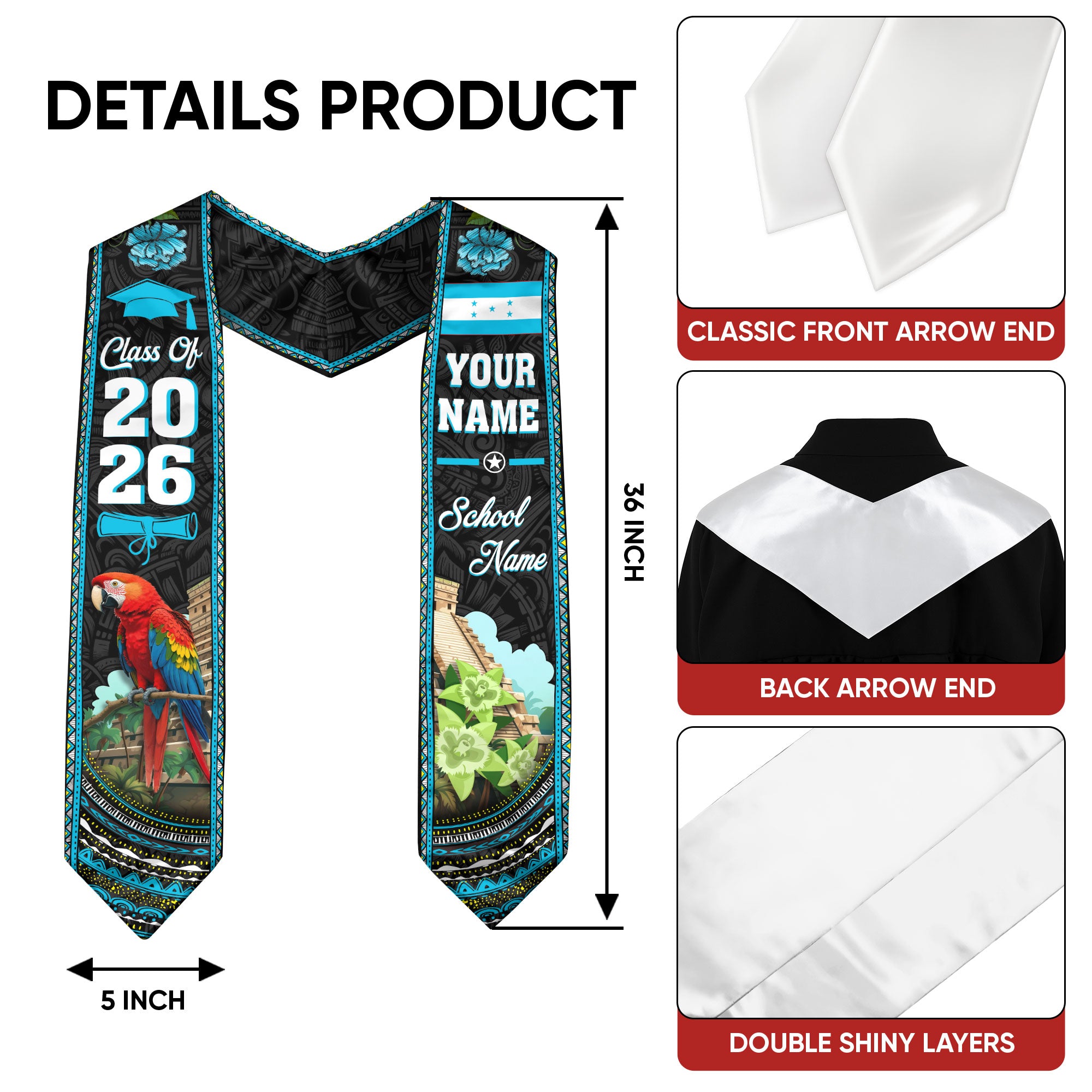 Honduras Graduation Stole 2026, Honduras Flag Graduation Sash, Custom Stole, Honduras Stole
