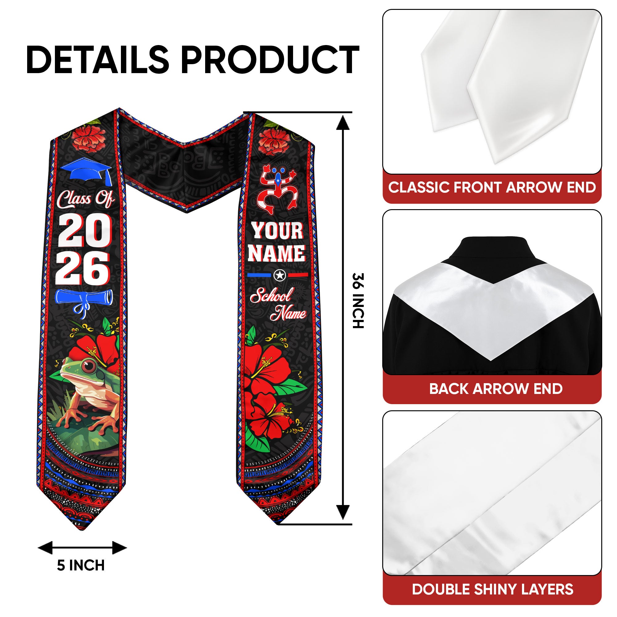 2026 Puerto Rican Flag Graduation Sash, Puerto Rico Stole for Grads, Tailored Touch