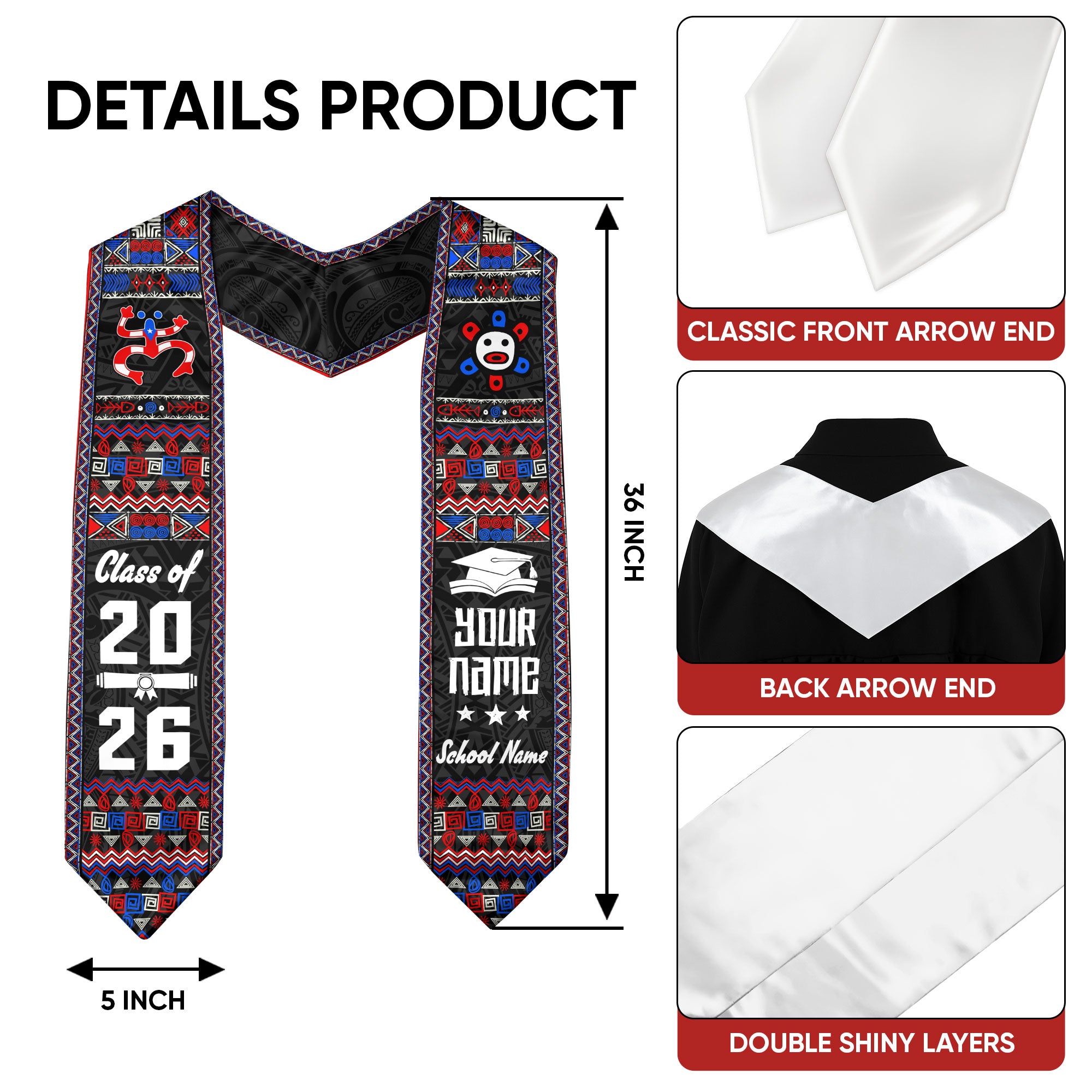 Puerto Rico Flag Graduation Stole 2026, Puerto Rican Sash, Signature Personalized Style