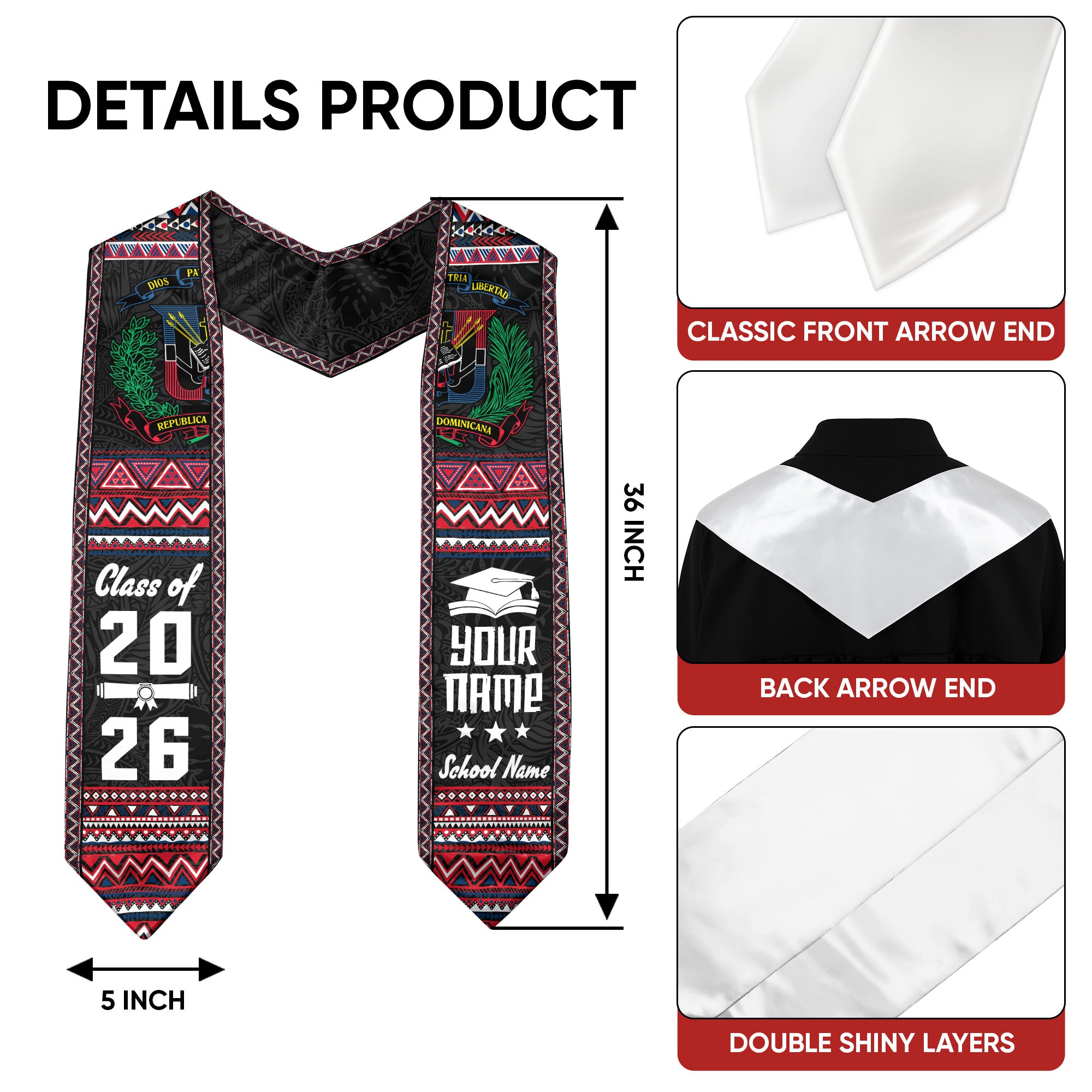 Dominican Republic Stole, Graduation Sash 2026, Dominican Flag Graduation Stole