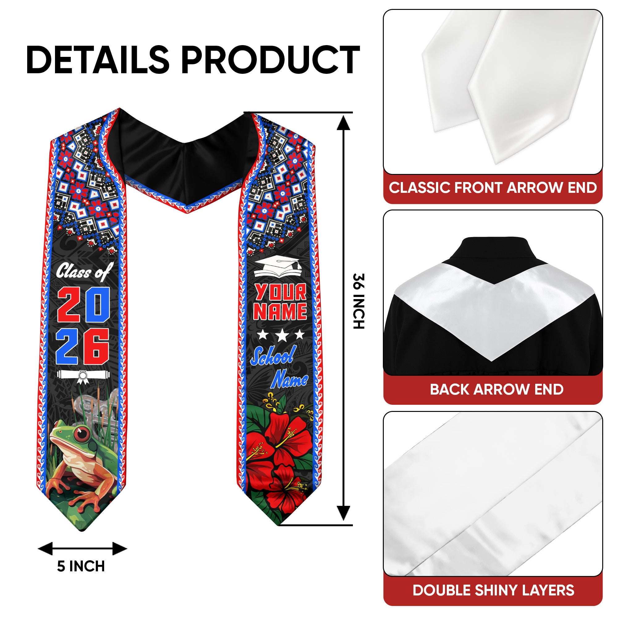 Puerto Rican Graduation Sash 2026, Puerto Rico Flag Stole, Custom Name Detail Option