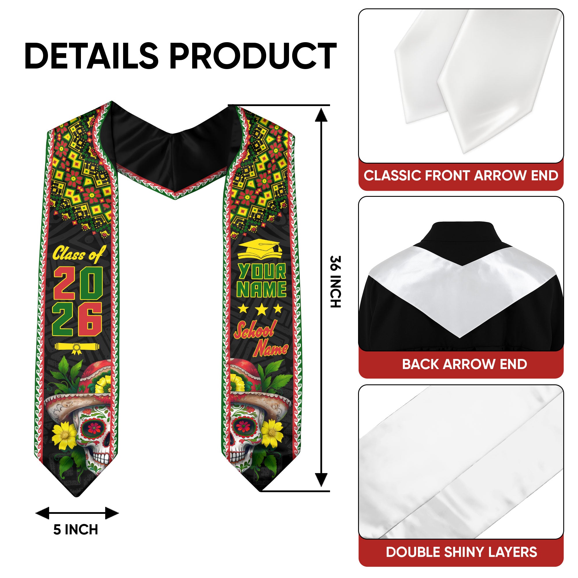 Mexico Flag Stole for Graduation 2026, Mexican Graduation Sash, Personal Detail Option