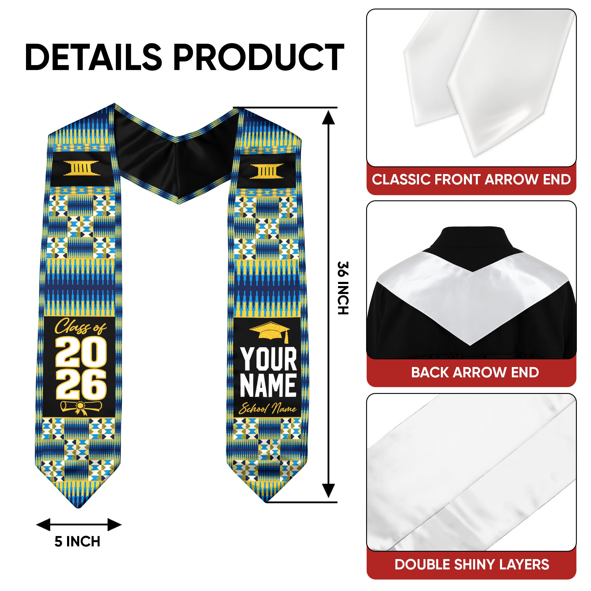 African Flag Graduation Stole 2026, Africa Stole Sash, Custom Accent for Graduates