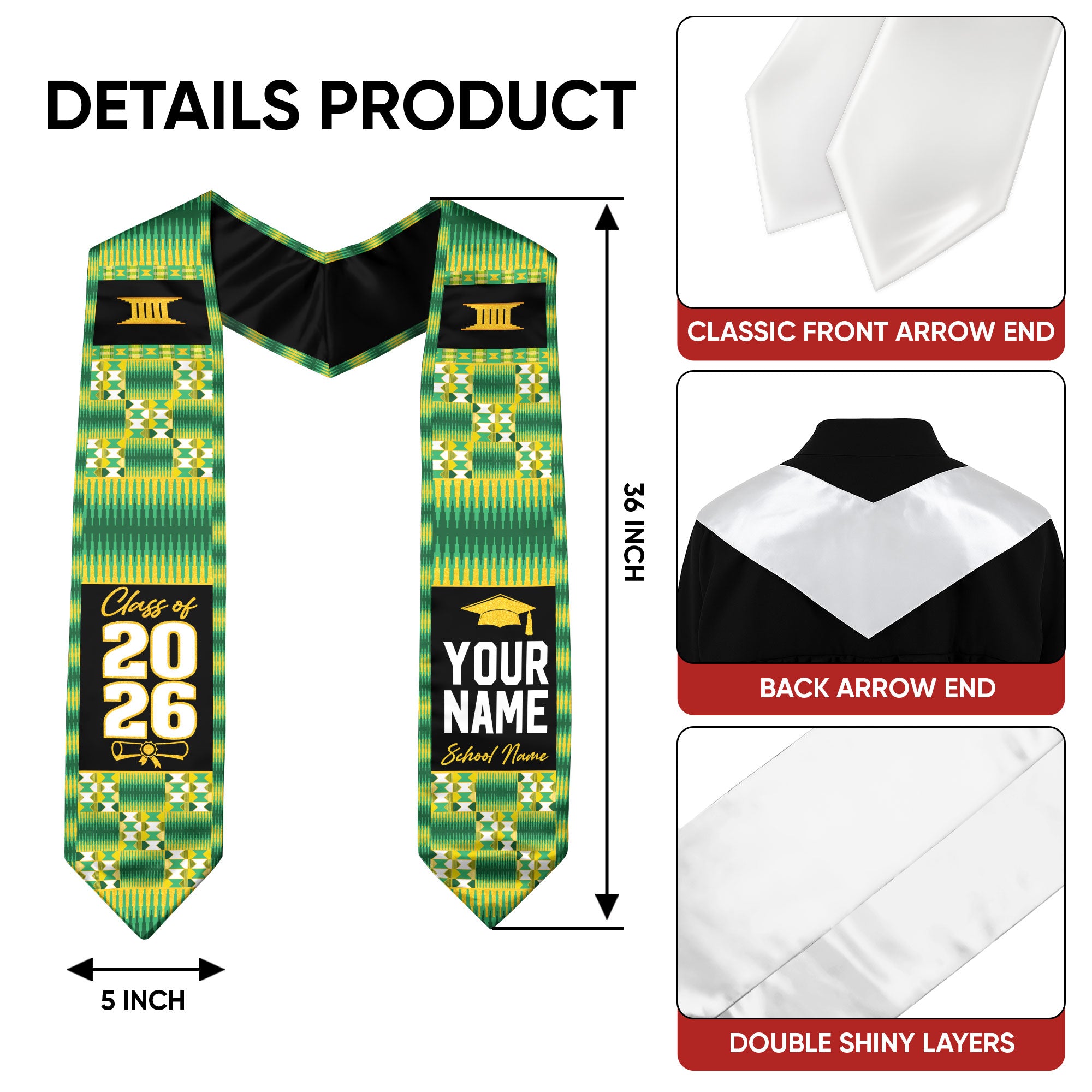 Africa Graduation Sash 2026, African Flag Graduation Stole, Personalized Finish for Grads