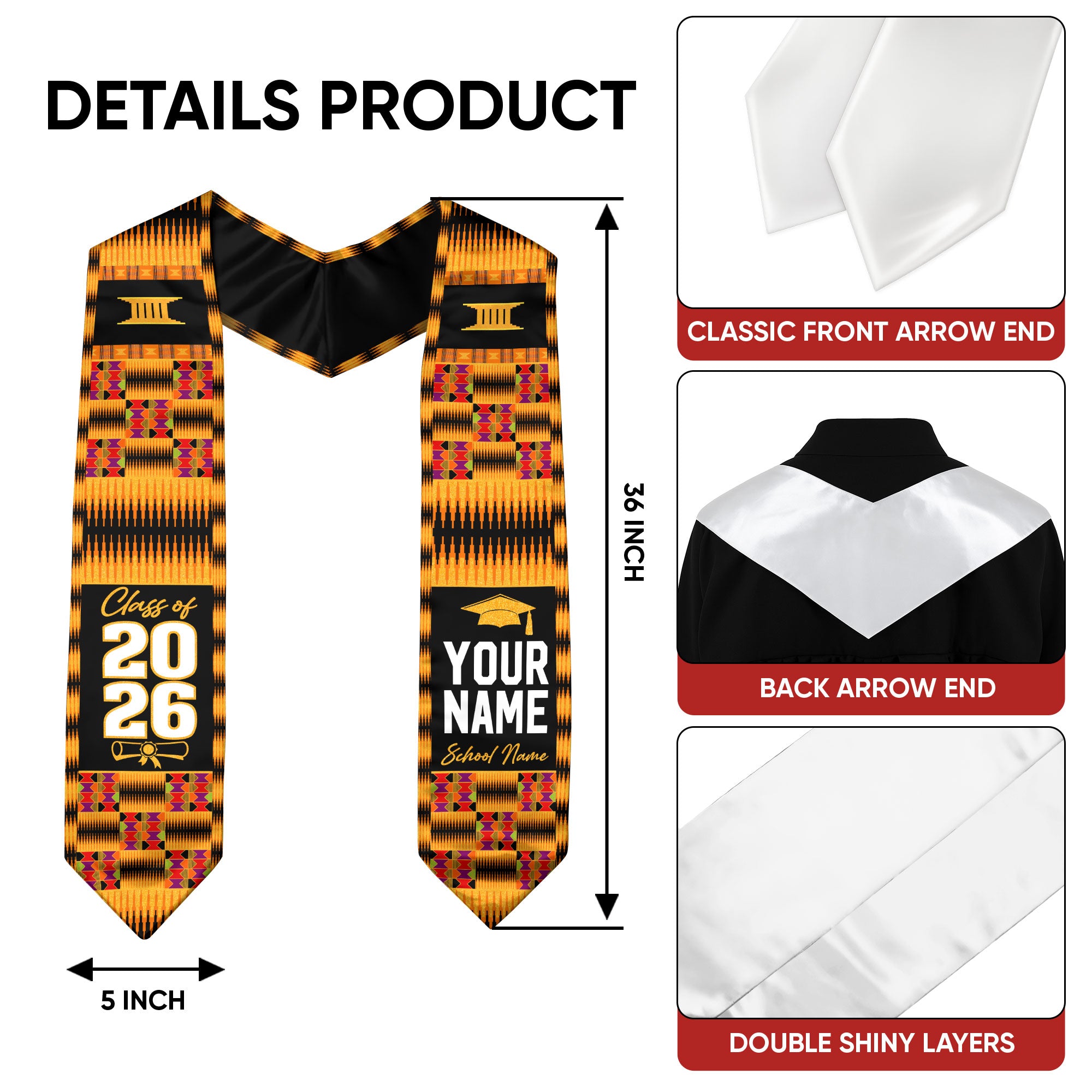 African Graduation Stole 2026, Africa Flag Sash, Custom Touch Graduation Stole 2026