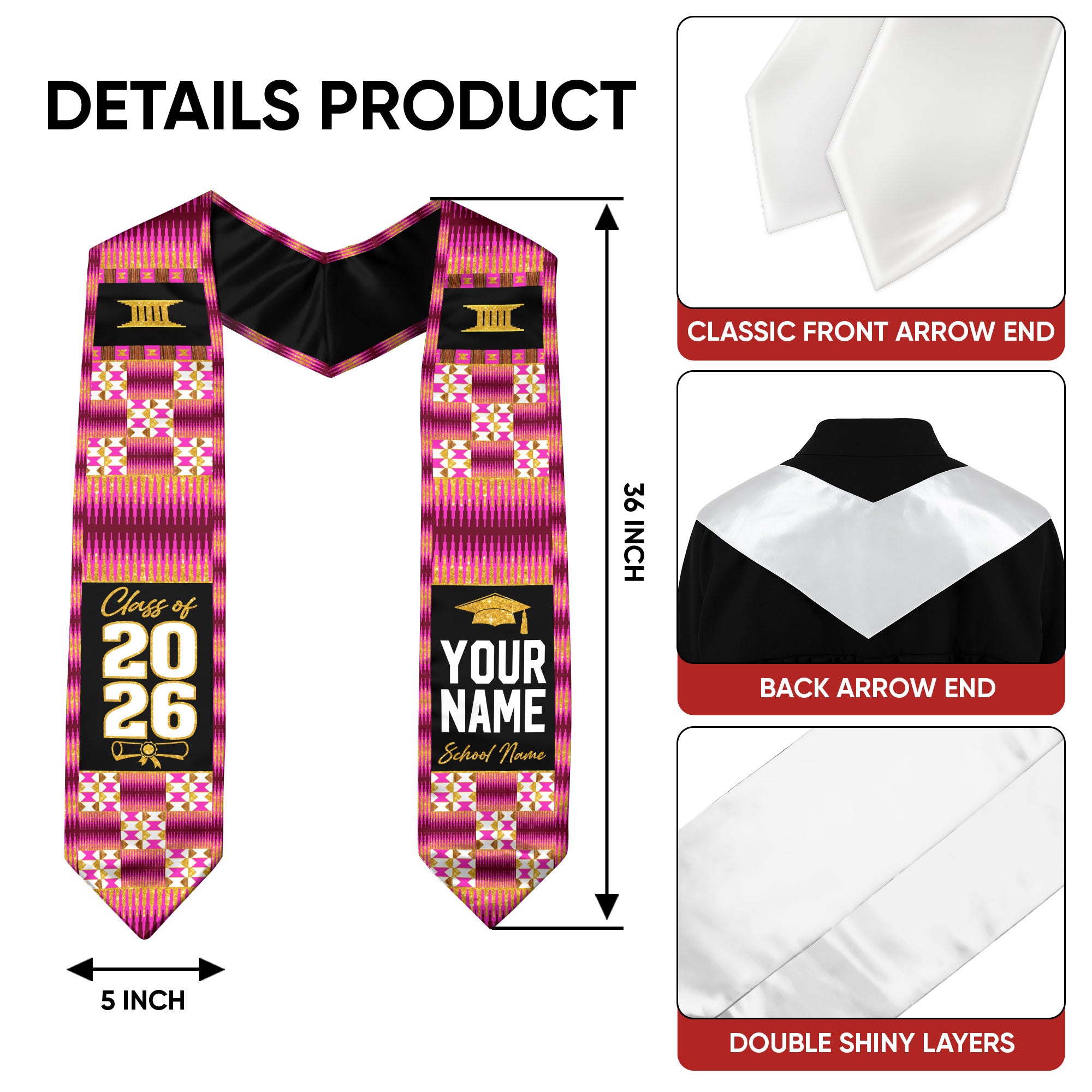 Africa Flag Graduation Stole 2026, African Grad Sash, Custom Details for Class of 2026
