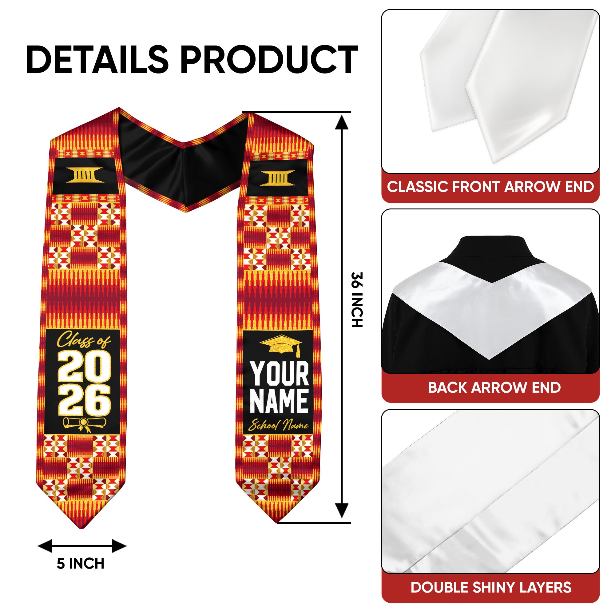African Flag Graduation Sash 2026, Africa Graduation Stole, Customizable Detail Stole