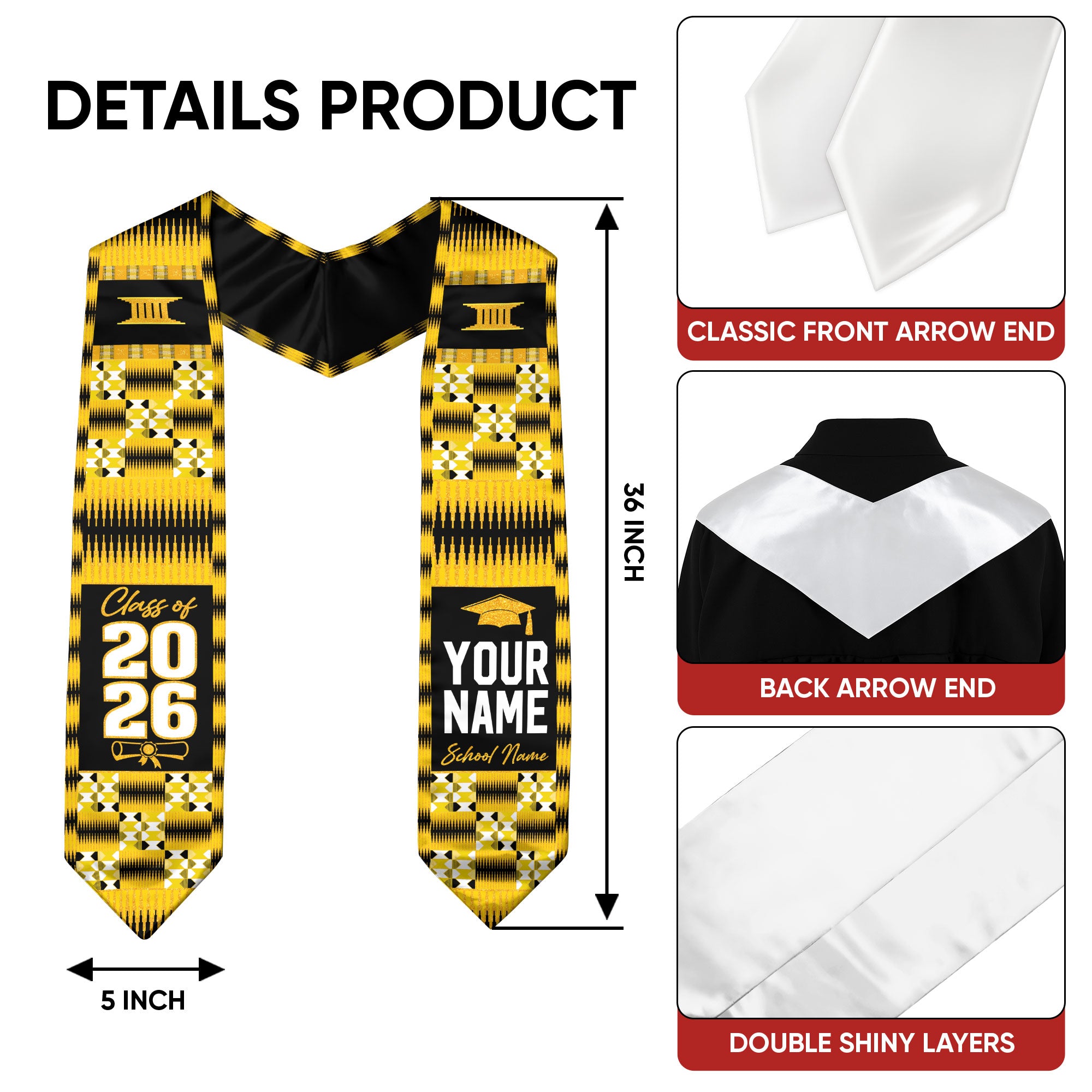 Africa Graduation Stole 2026, African Flag Sash, Graduation Stole with Custom Accent