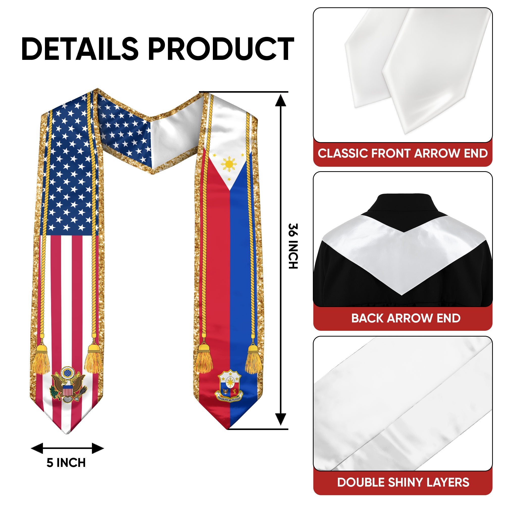 Philippines Graduation Stole 2026, Filipino Flag Graduation Sash, Class of 2026 Stole