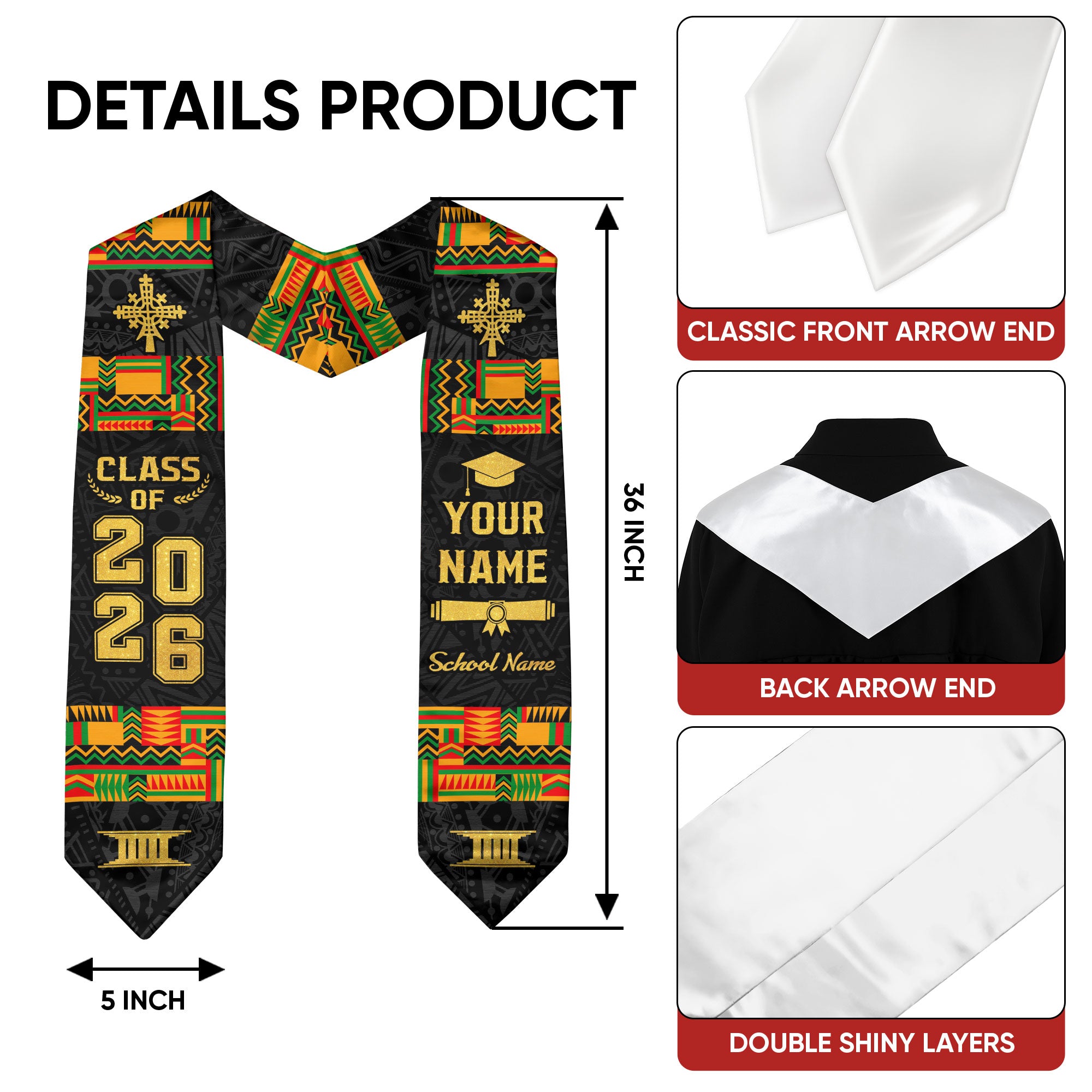 African Graduation Sash 2026, African American Flag Graduation Sash, African Stole