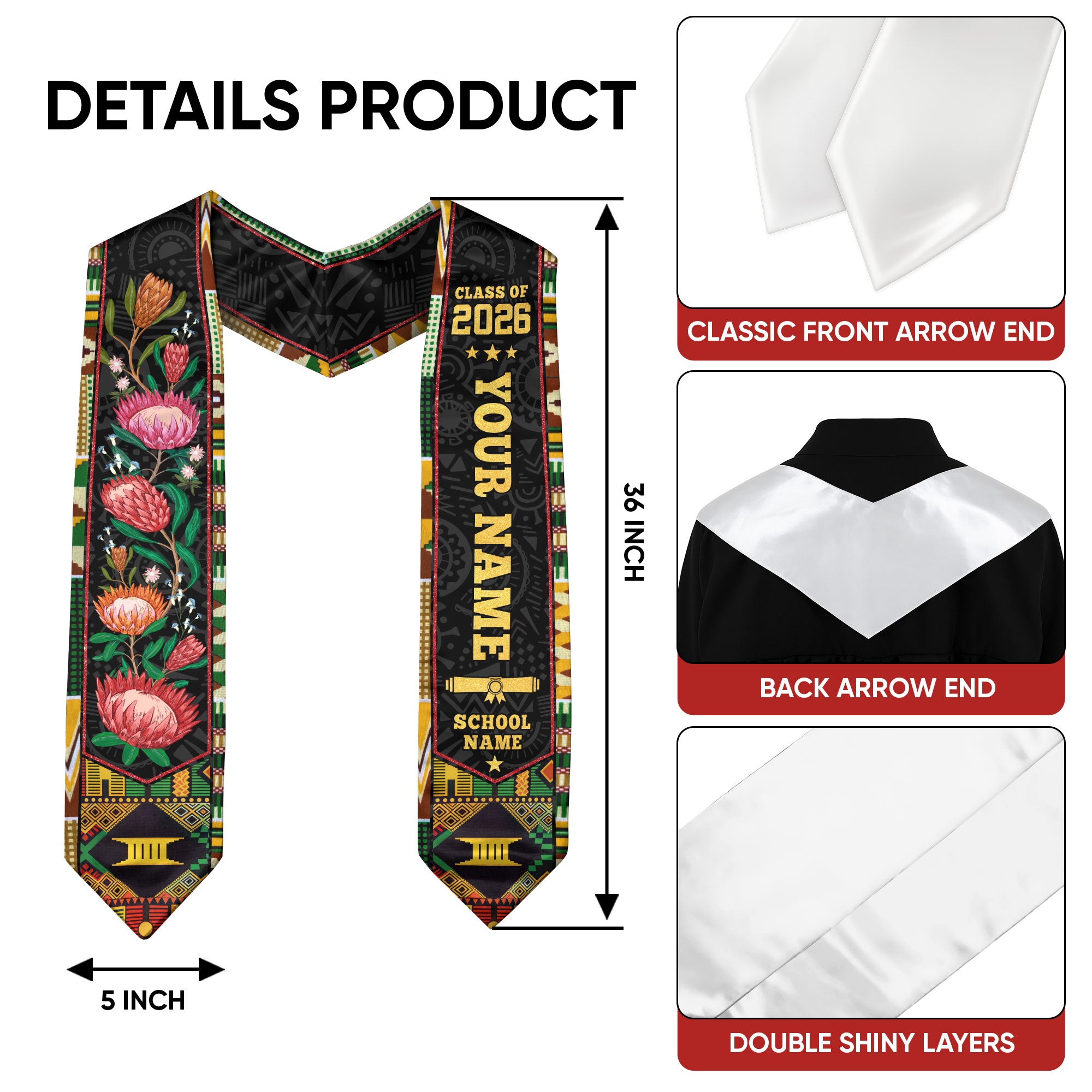African Graduation Sash 2026, African American Flag Stole, African Graduation Stole