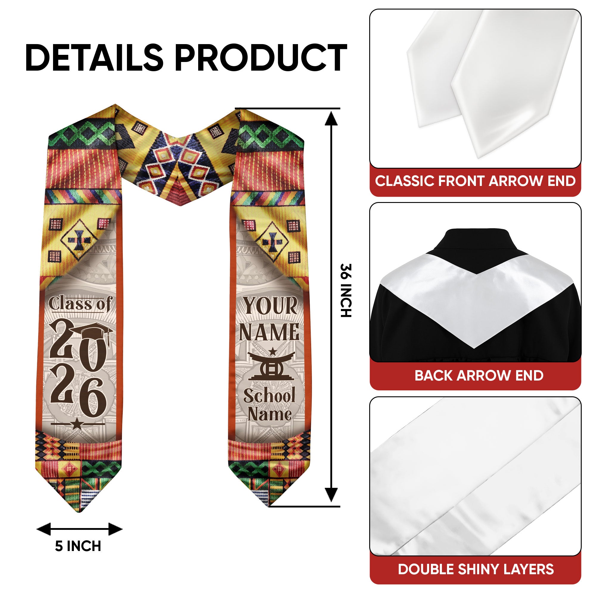 African Graduation Sash 2026, African American Flag Graduation Stole, African Stole
