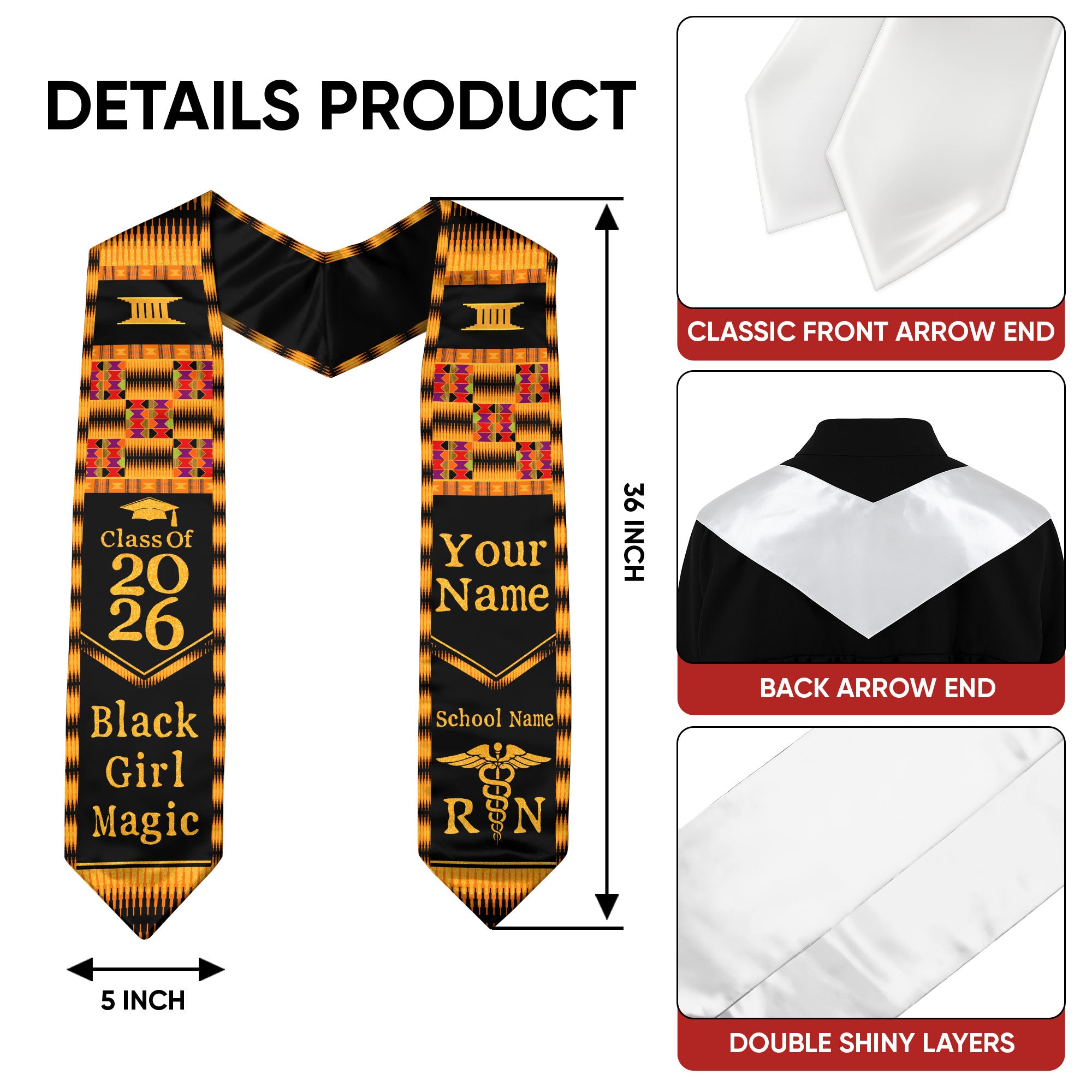 Customized African BSN Nursing Graduation Stole, RN Nurse Ceremony Sash 2026