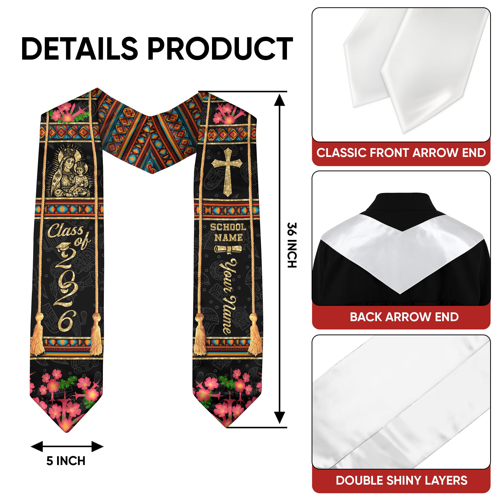 Peruvian Flag Graduation Stole 2026, Peru Sash for Grads, Personalized Trim Option 2026