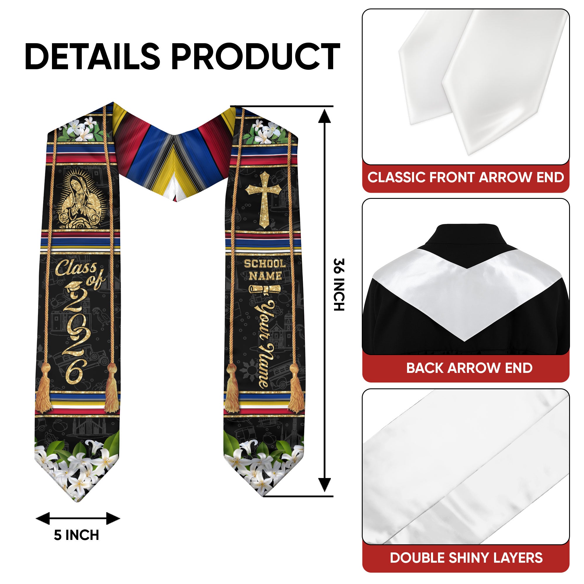 Philippines Graduation Stole 2026, Filipino Flag Sash, Signature Finish for Class of 2026
