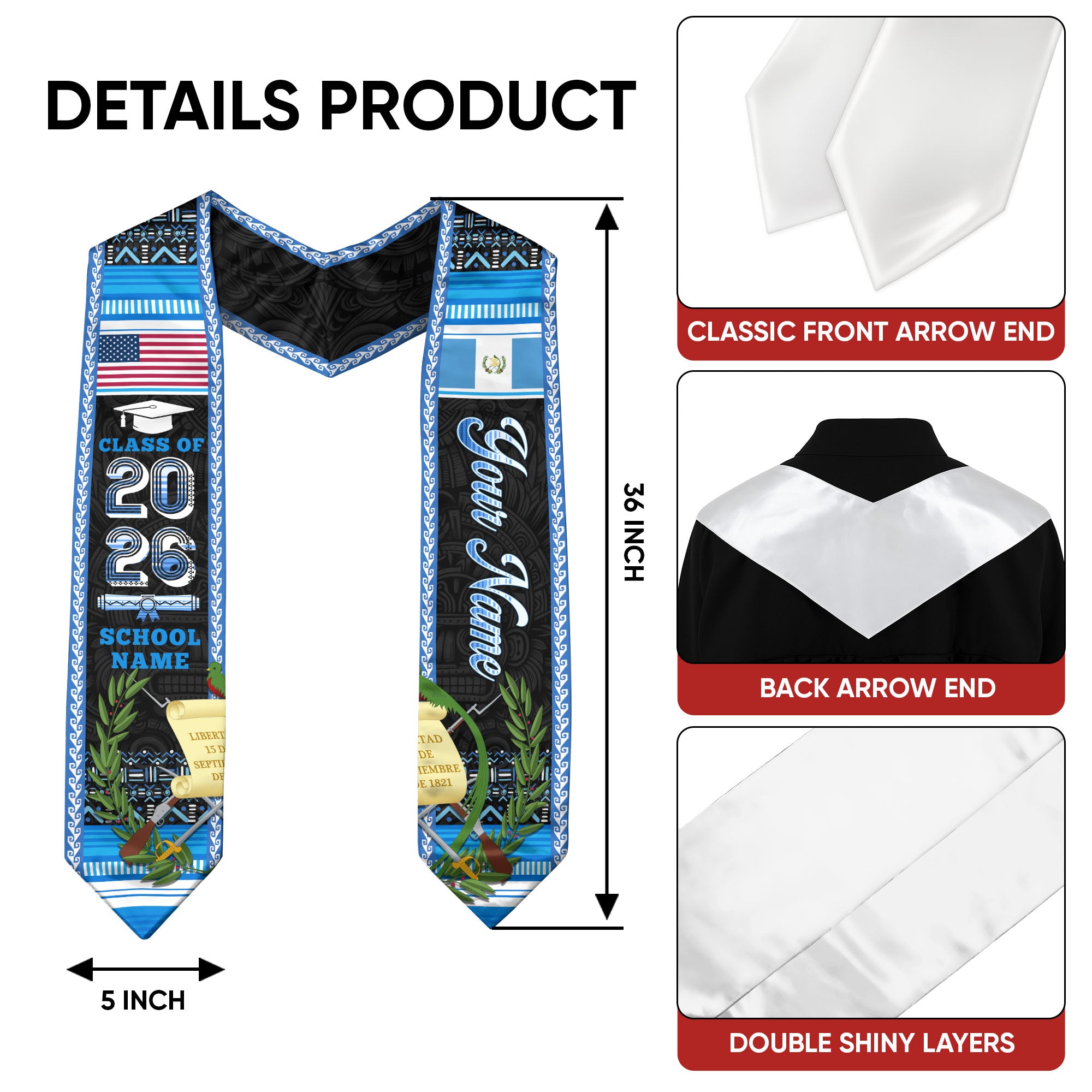 Guatemala Graduation Stole 2026, Guatemalan Flag Sash, Bespoke Touch for Class of 2026