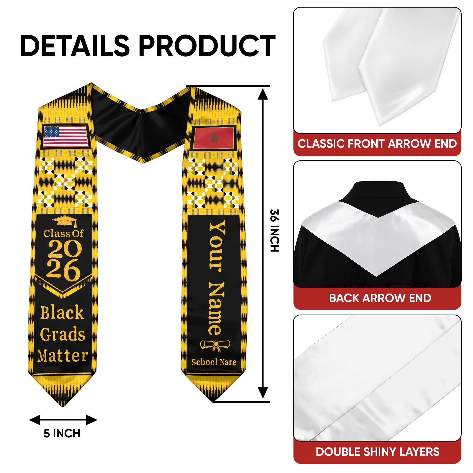 Customized Morocco Graduation Stole Featuring Heritage Flag Identity, Graduation Sash for 2026