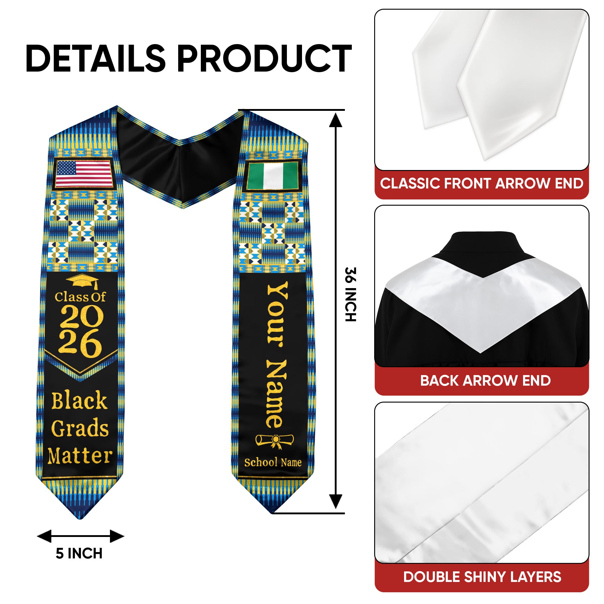 Customized Nigeria Graduation Stole Featuring Nigerian Flag Heritage Style, Graduation Sash for Class of 2026
