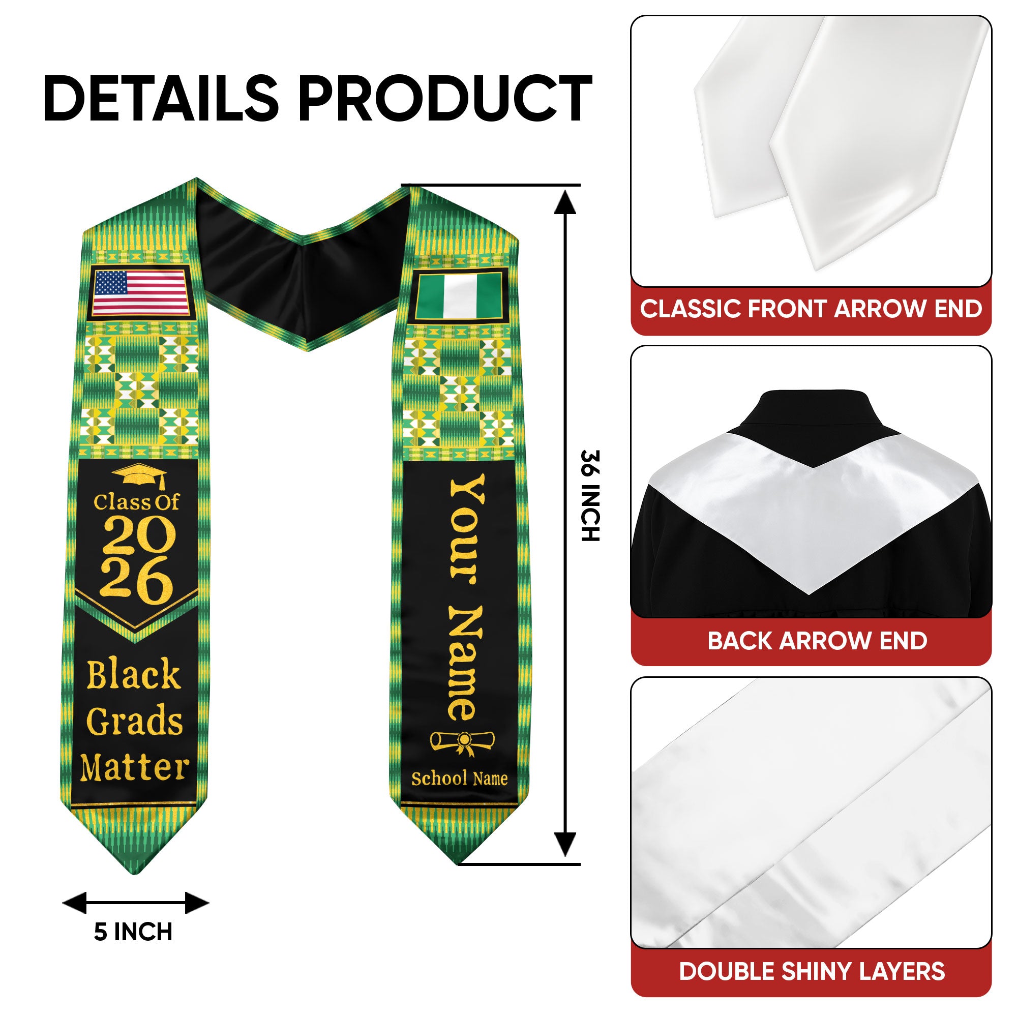 Customized Nigerian Graduation Stole with National Flag Inspired Design, Graduation Sash Class of 2026