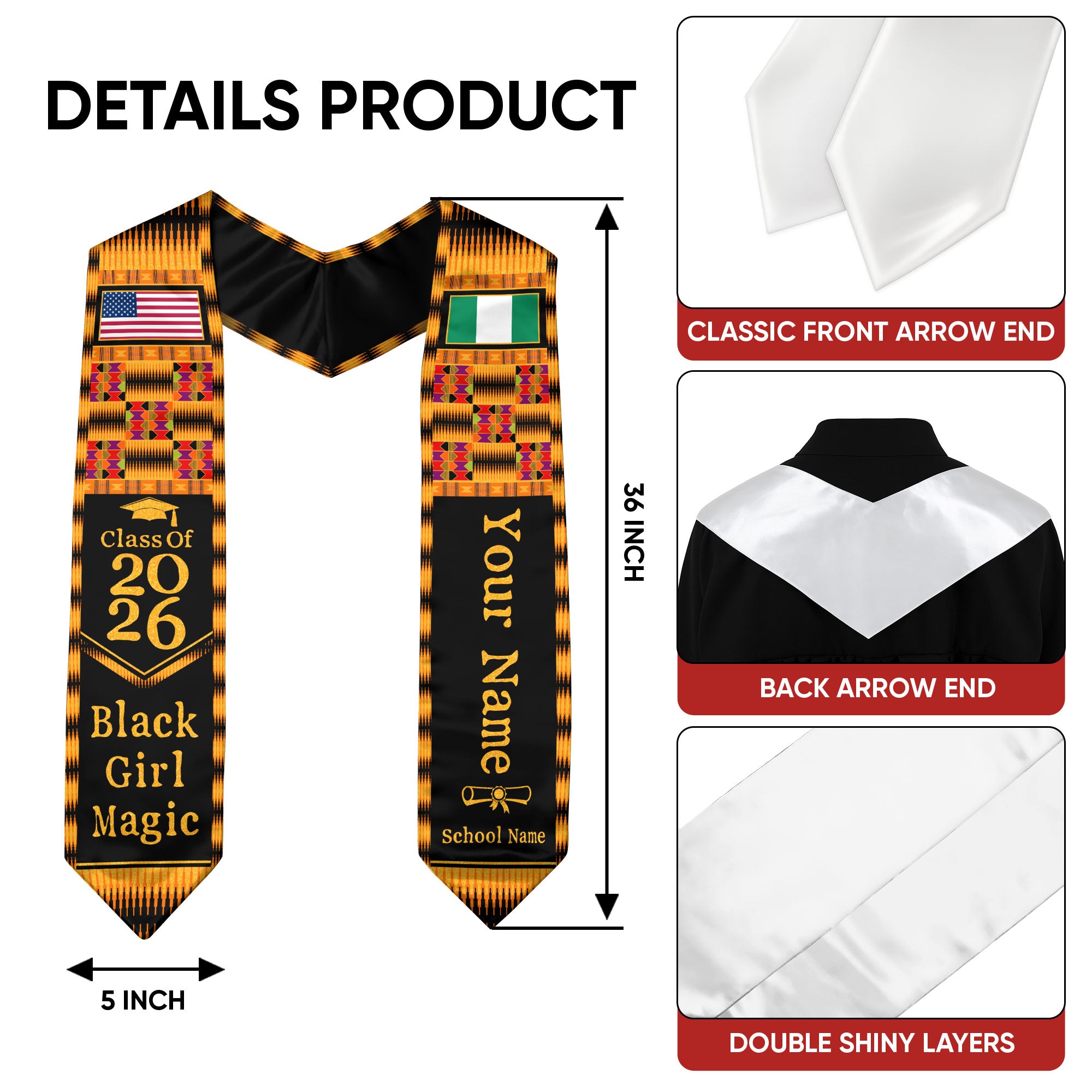 Customized Graduation Stole Nigeria Highlighting Cultural Flag Pride, Graduation Sash for Class of 2026