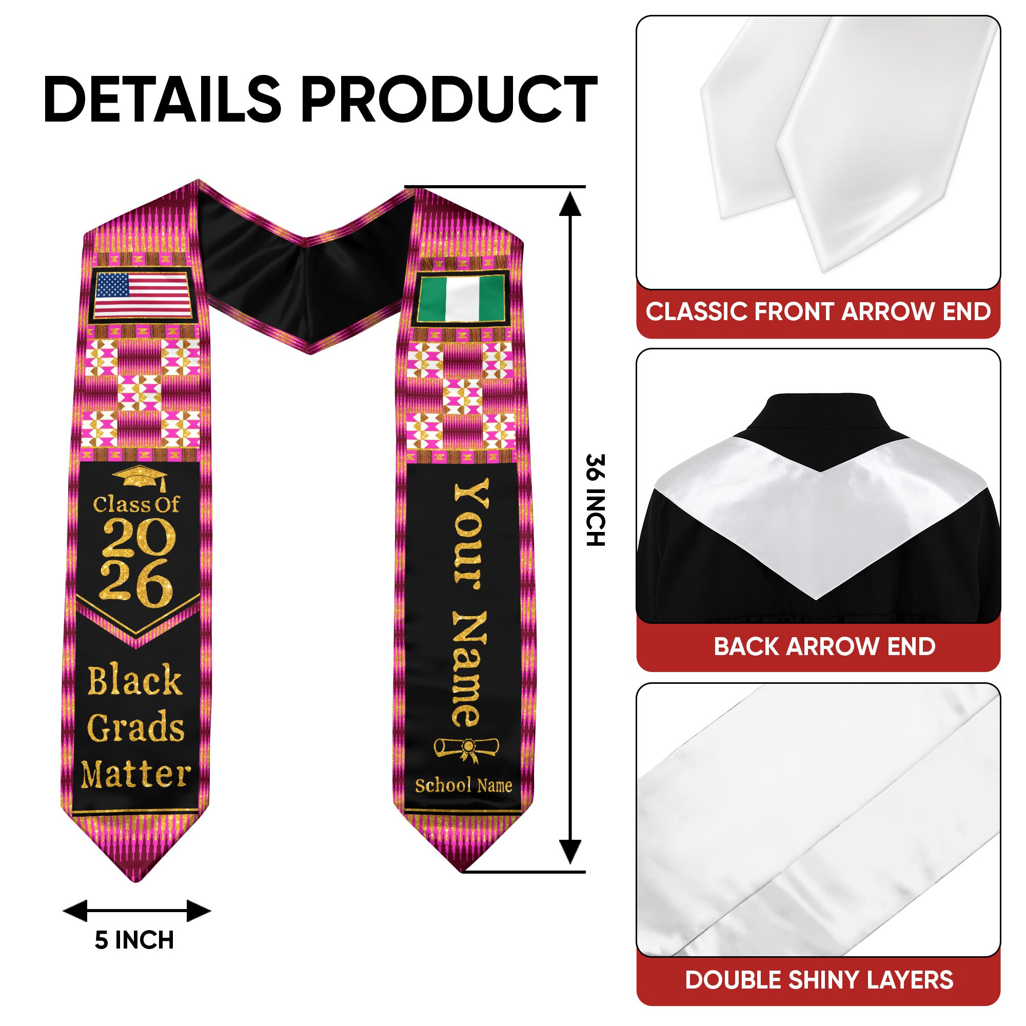 Customized Nigeria Graduation Stole Showcasing Traditional Flag Colors, Graduation Sash for 2026